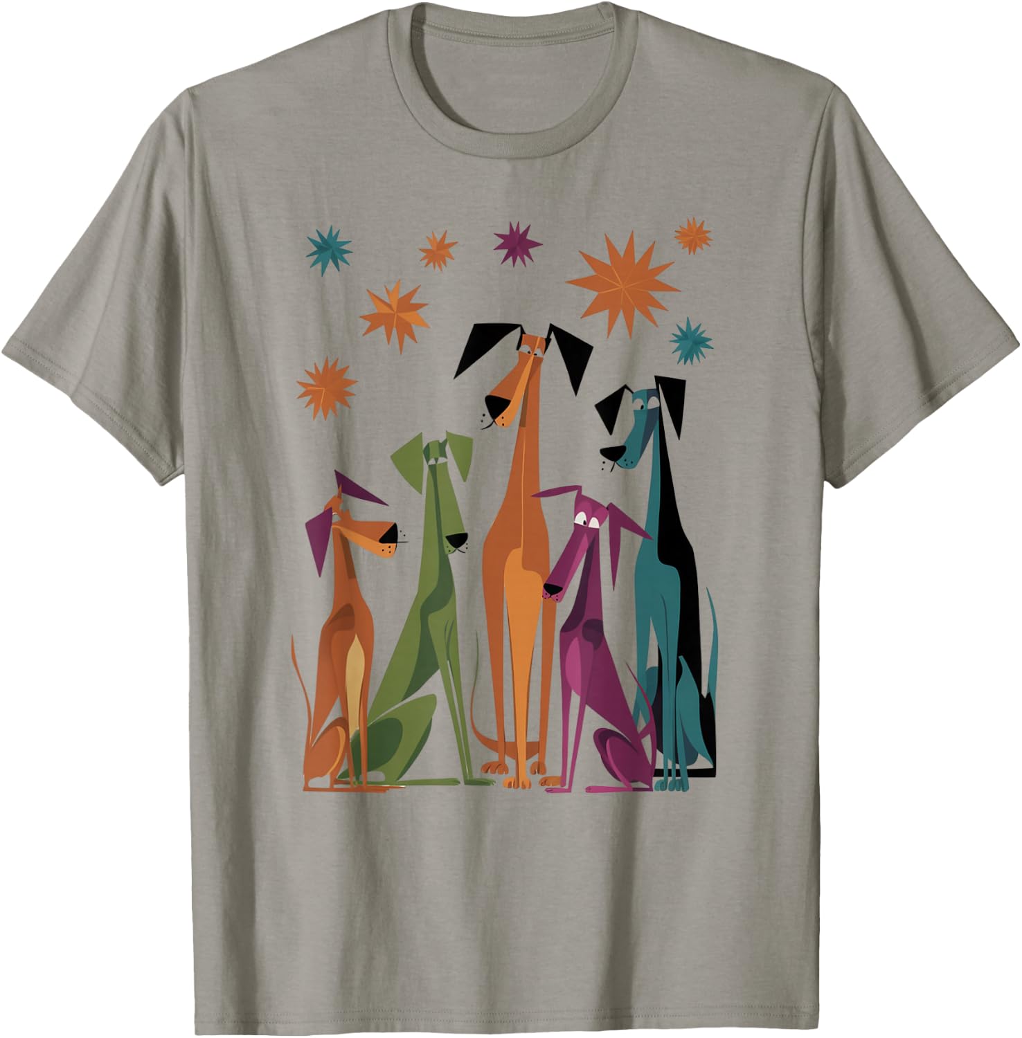 Vintage Retro Mid-Century Long Neck Dogs 50s 60s Style T-Shirt - T-Shirt | Sand