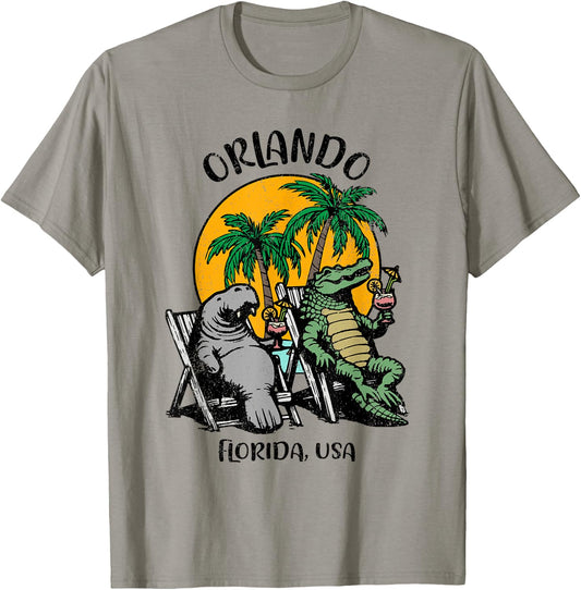 Orlando Florida USA Funny Manatee Alligator Design T-Shirt - T-Shirt | Sand