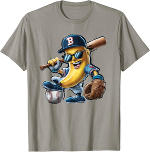 Funny Lets Go Bananas Banana Playing Baseball Player T-Shirt - T-Shirt | Sand