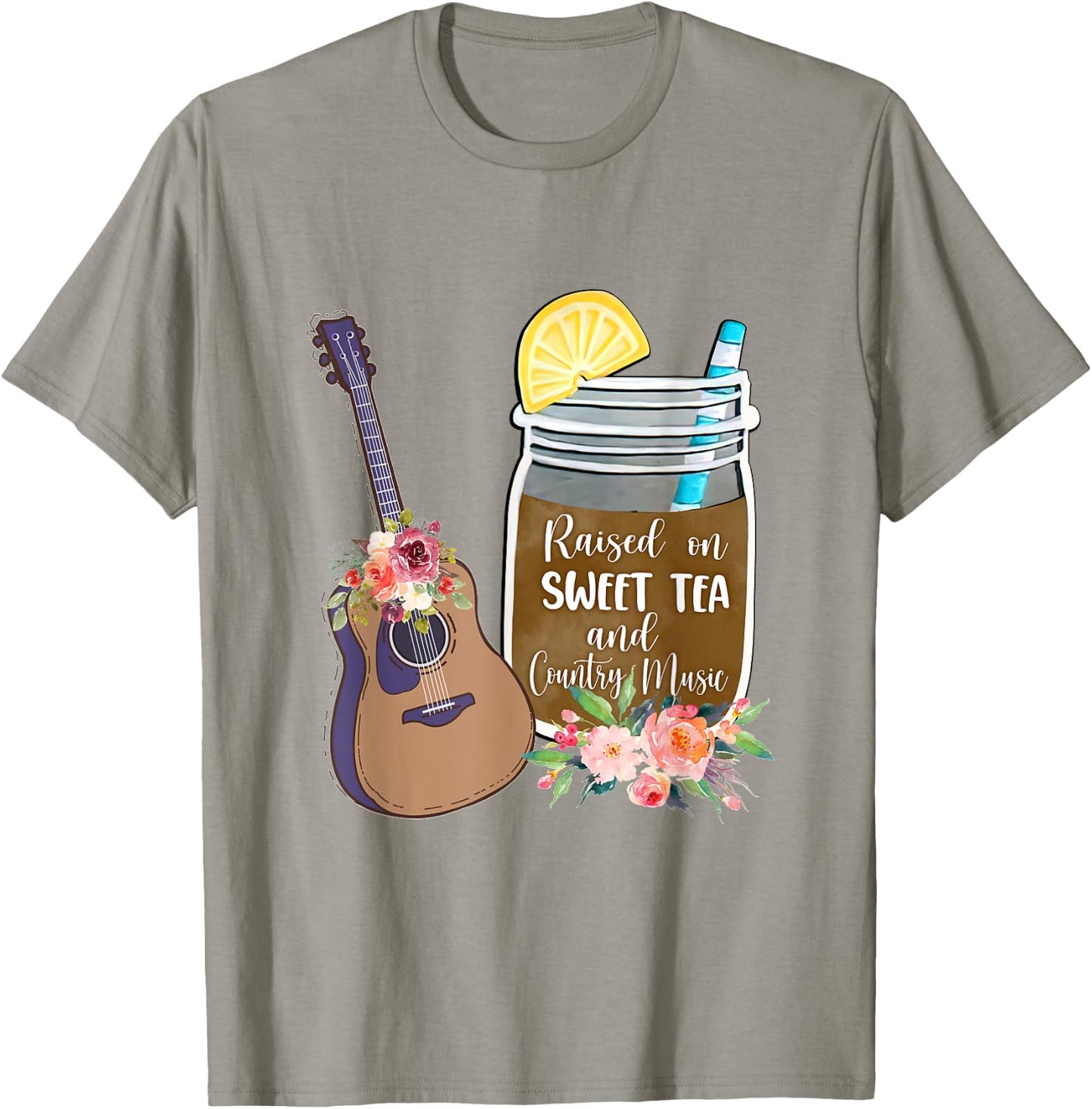 Raised On Sweet Tea & Country Music Lover Southern Girls T-Shirt - T-Shirt | Sand