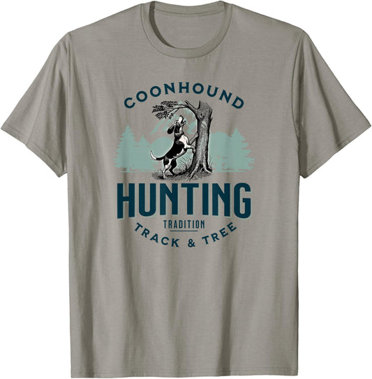 Treeing Walker Coonhound Hunting: Tradition, Track & Tree T-Shirt - T-Shirt | Sand