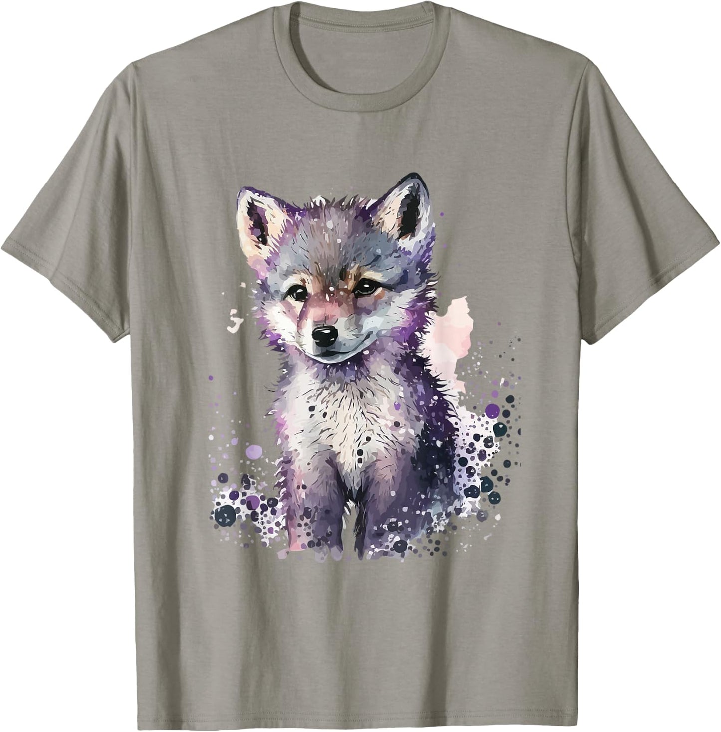 Wolf Puppy Animal Print Art Men Women Watercolor Wolf Pup T-Shirt - T-Shirt | Sand