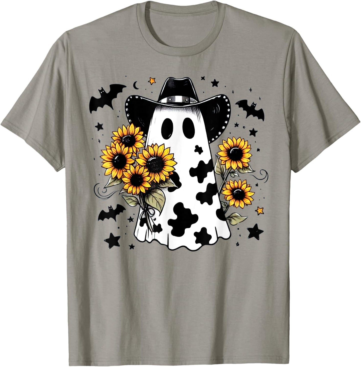 Cute Cowhide Ghost Sunflowers Funny Snarky Boojee Halloween T-Shirt - T-Shirt | Sand