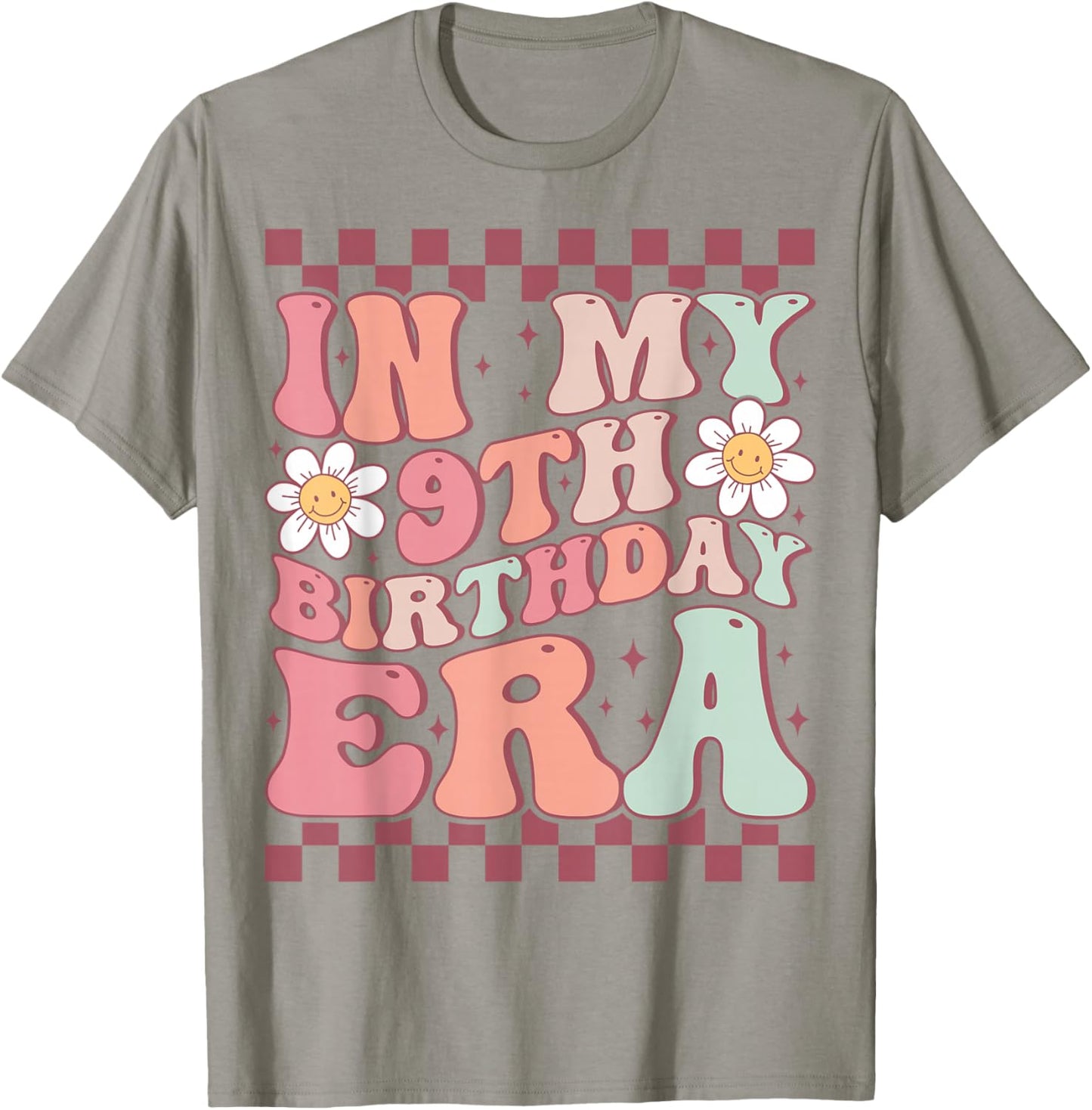 In My 9th Birthday Era Cute Daisy Groovy 9th Birthday Party T-Shirt - T-Shirt | Sand