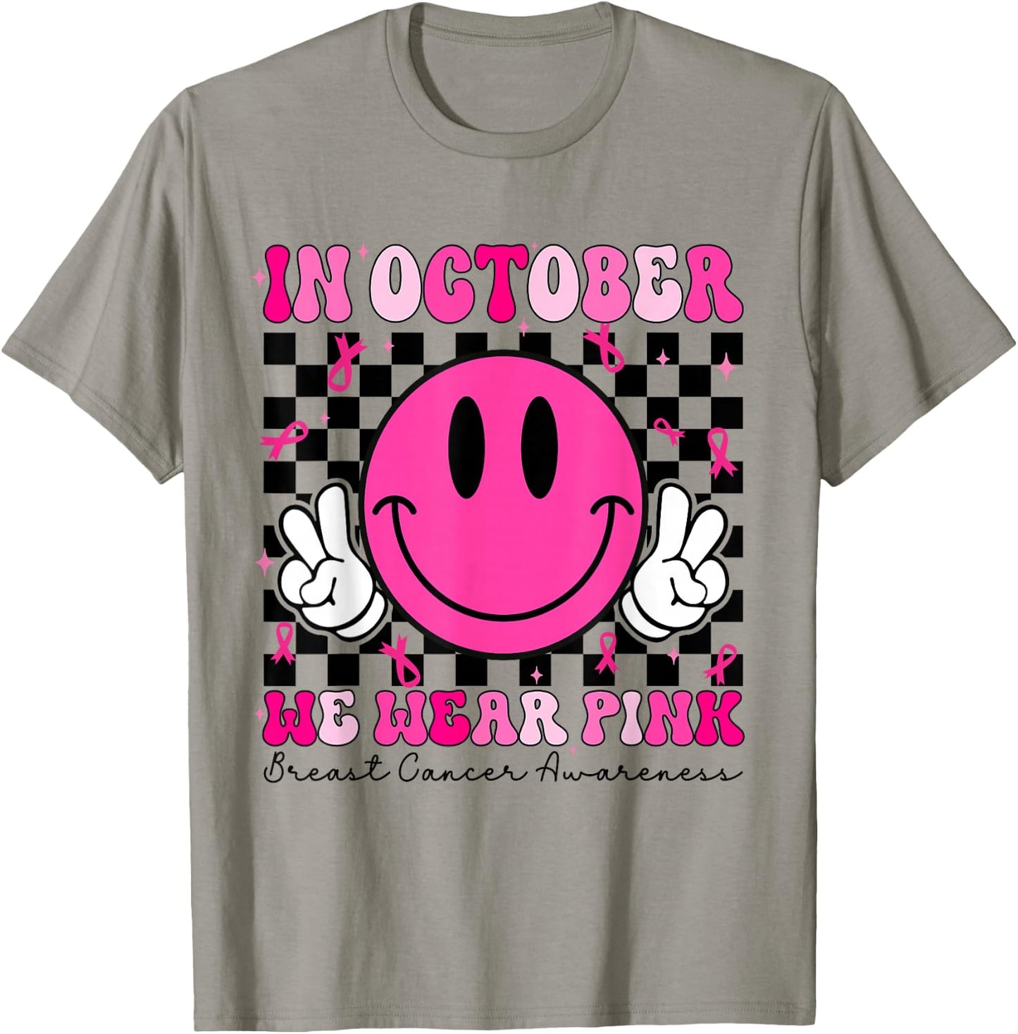 Groovy In October We Wear Pink Breast Cancer Awareness T-Shirt - T-Shirt | Sand