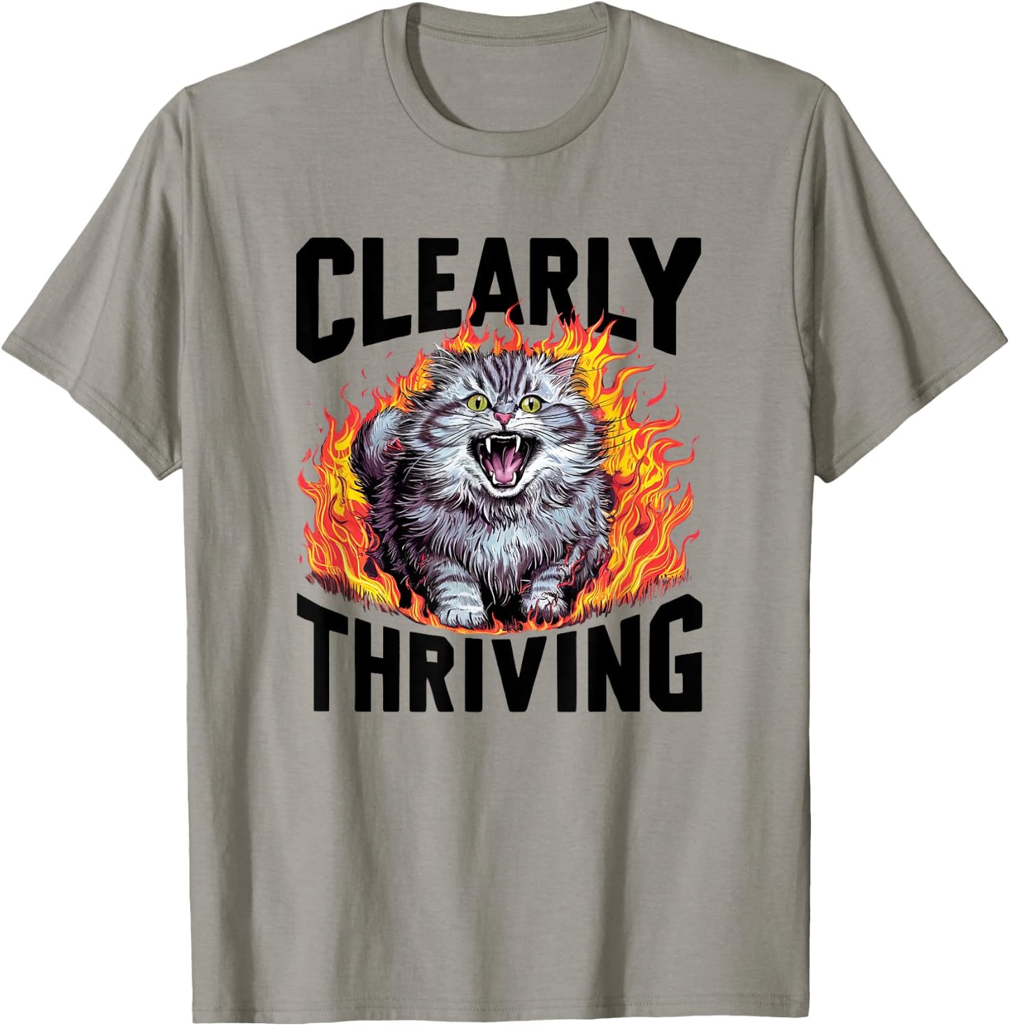 Cat Screaming Clearly Thriving Scary Cute Funny Sarcastic Men Women Girls Kids T-Shirt - T-Shirt | Sand