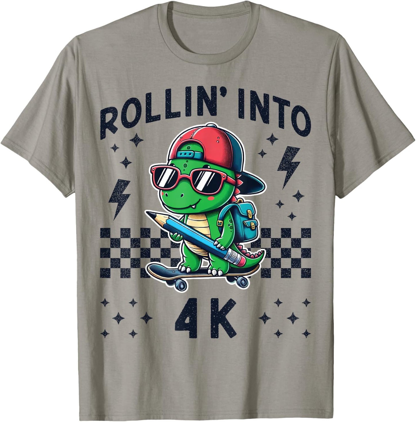 Rollin Into 4K Dinosaur Skateboard Im Ready for 4K Kid Funny T-Shirt - T-Shirt | Sand