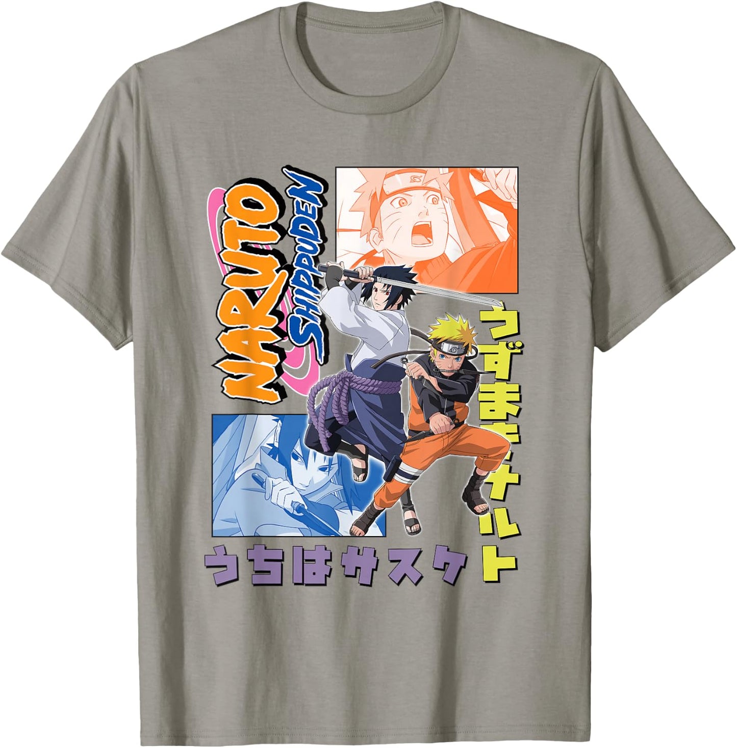 Naruto Shippuden Naruto Sasuke Kanji Collage Anime T-Shirt - T-Shirt | Sand