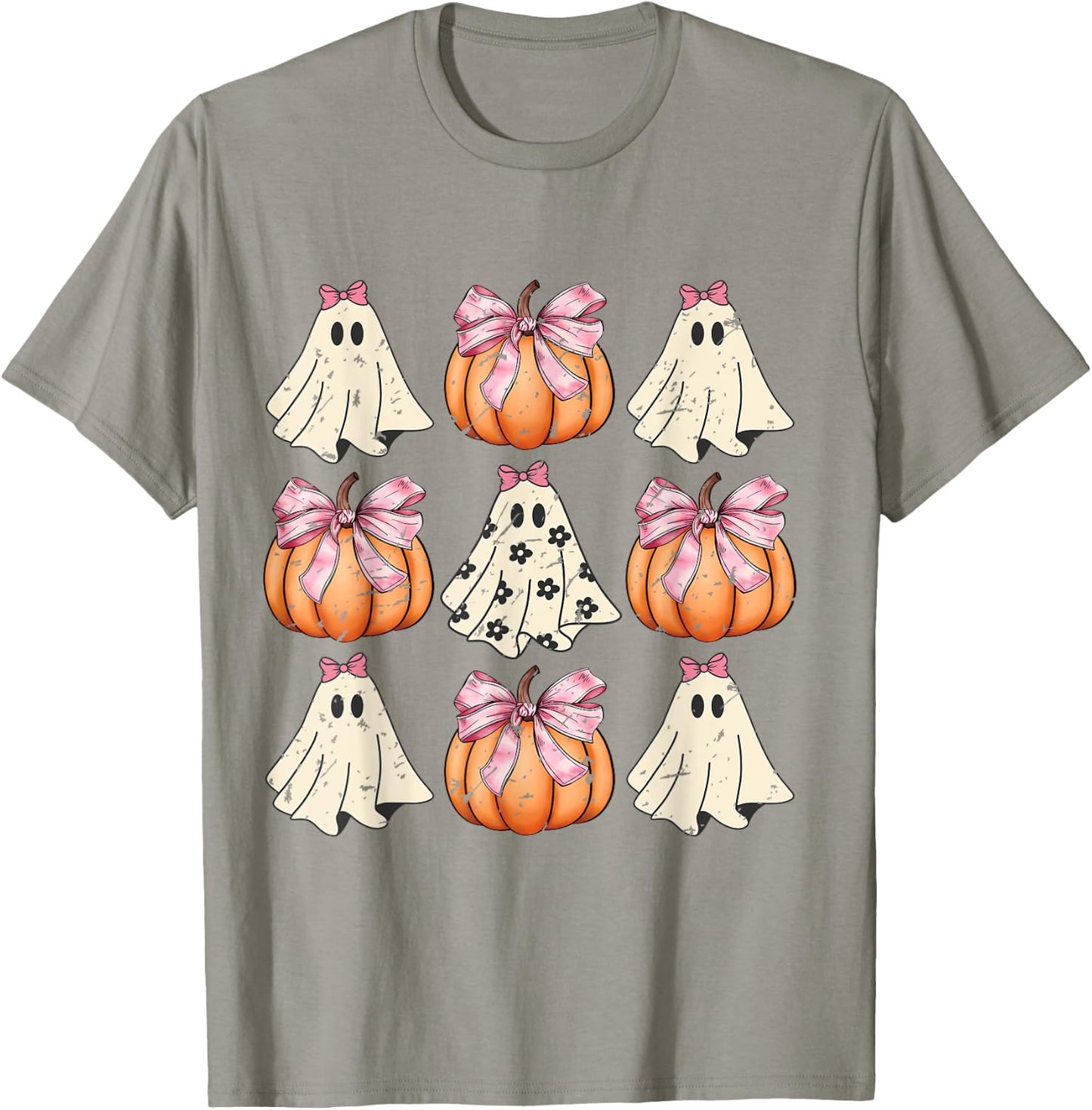 Cute Coquette Aesthetic Halloween Spooky Ghosts Pumpkins T-Shirt - T-Shirt | Sand