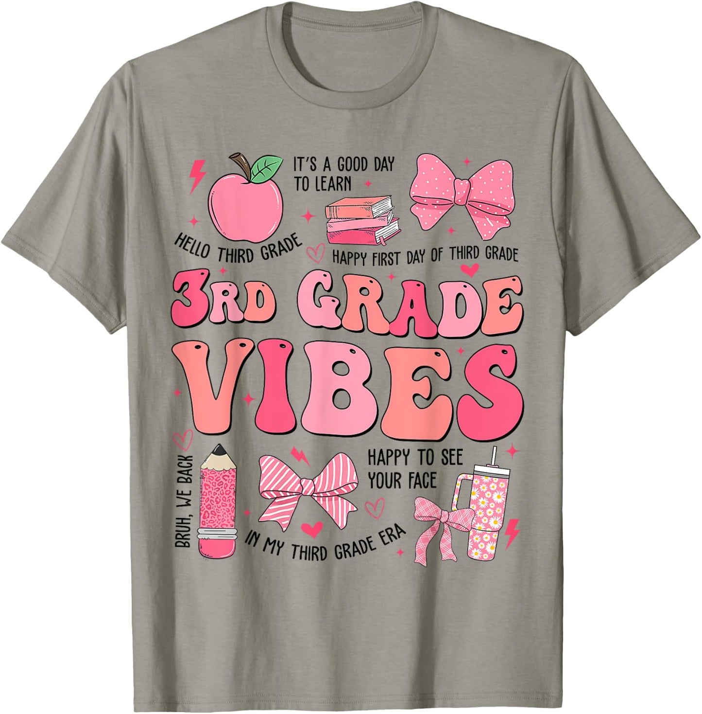 Girls 3rd Grade Vibes Coquette Bow Back to School Teacher T-Shirt - T-Shirt | Sand