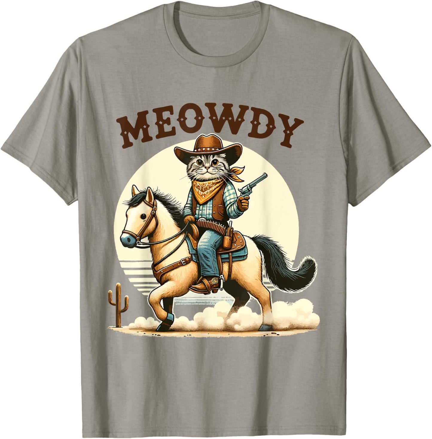 Meowdy Partner Cat Cowboy Horse Howdy Funny Country Western T-Shirt - T-Shirt | Sand