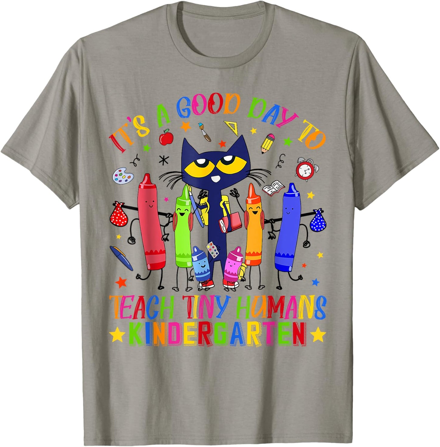 It's A Good Day To Teach Tiny Human Kindergarten Cat Teacher T-Shirt - T-Shirt | Sand