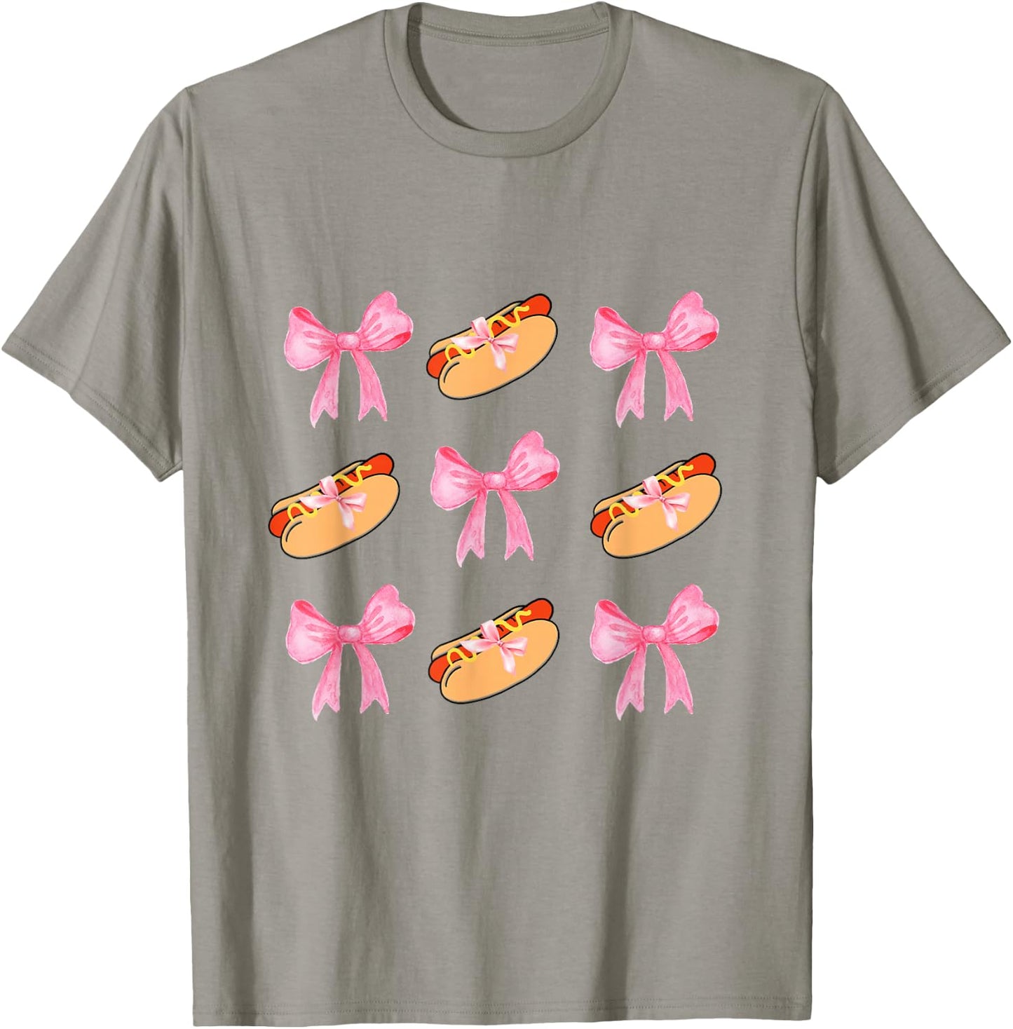Pink Bows Cute Coquette hotdog y2k Girl Aesthetic T-Shirt - T-Shirt | Sand