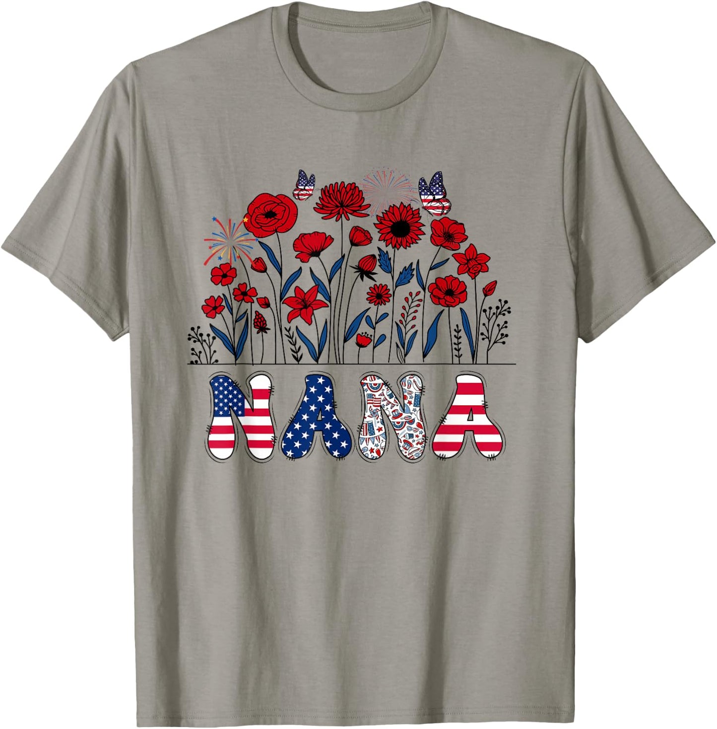 Groovy Nana 4th of July Patriotic Floral Women Mother's Day T-Shirt - T-Shirt | Sand