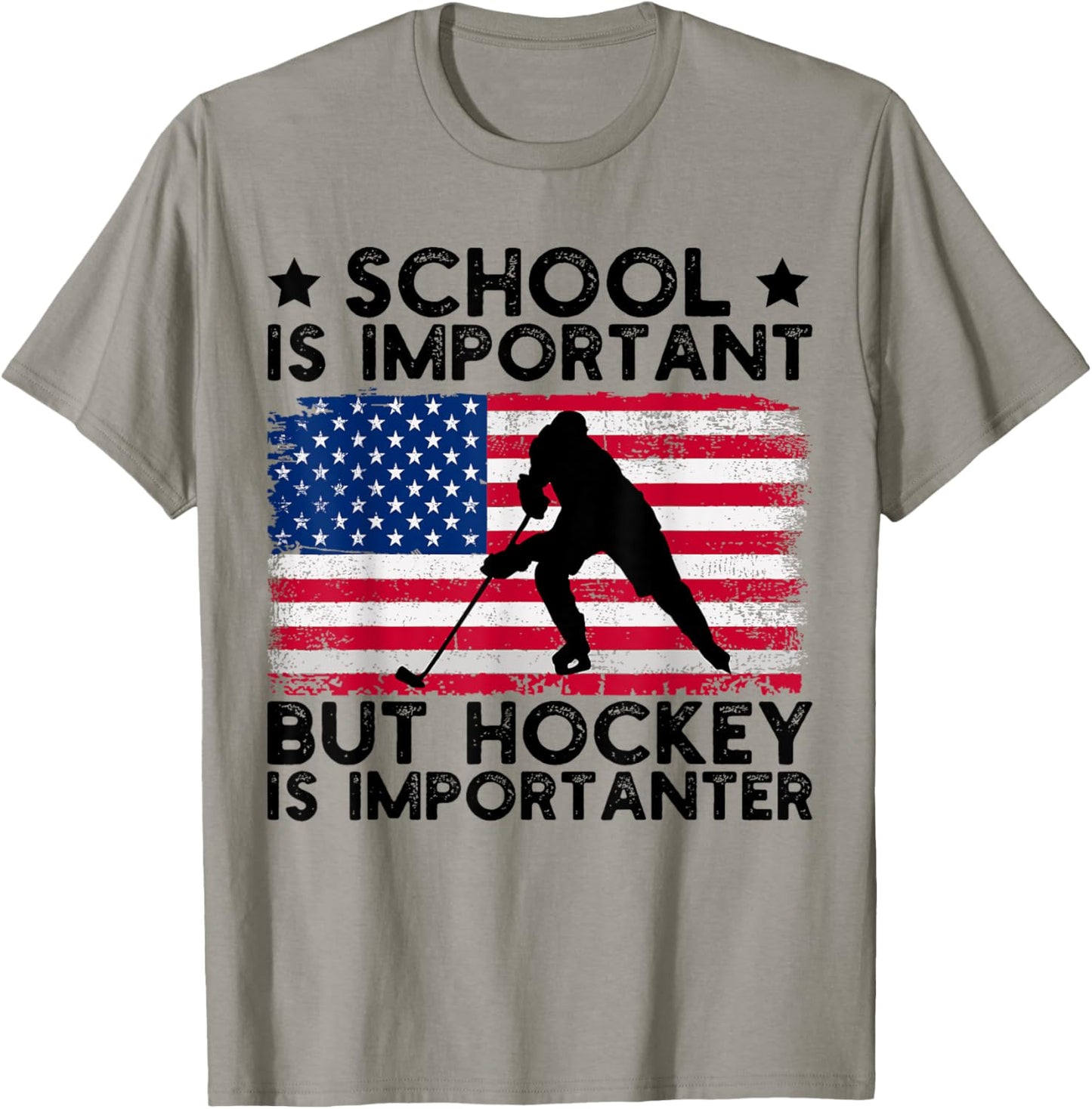Funny Hockey School Is Important But Hockey is Importanter T-Shirt - T-Shirt | Sand