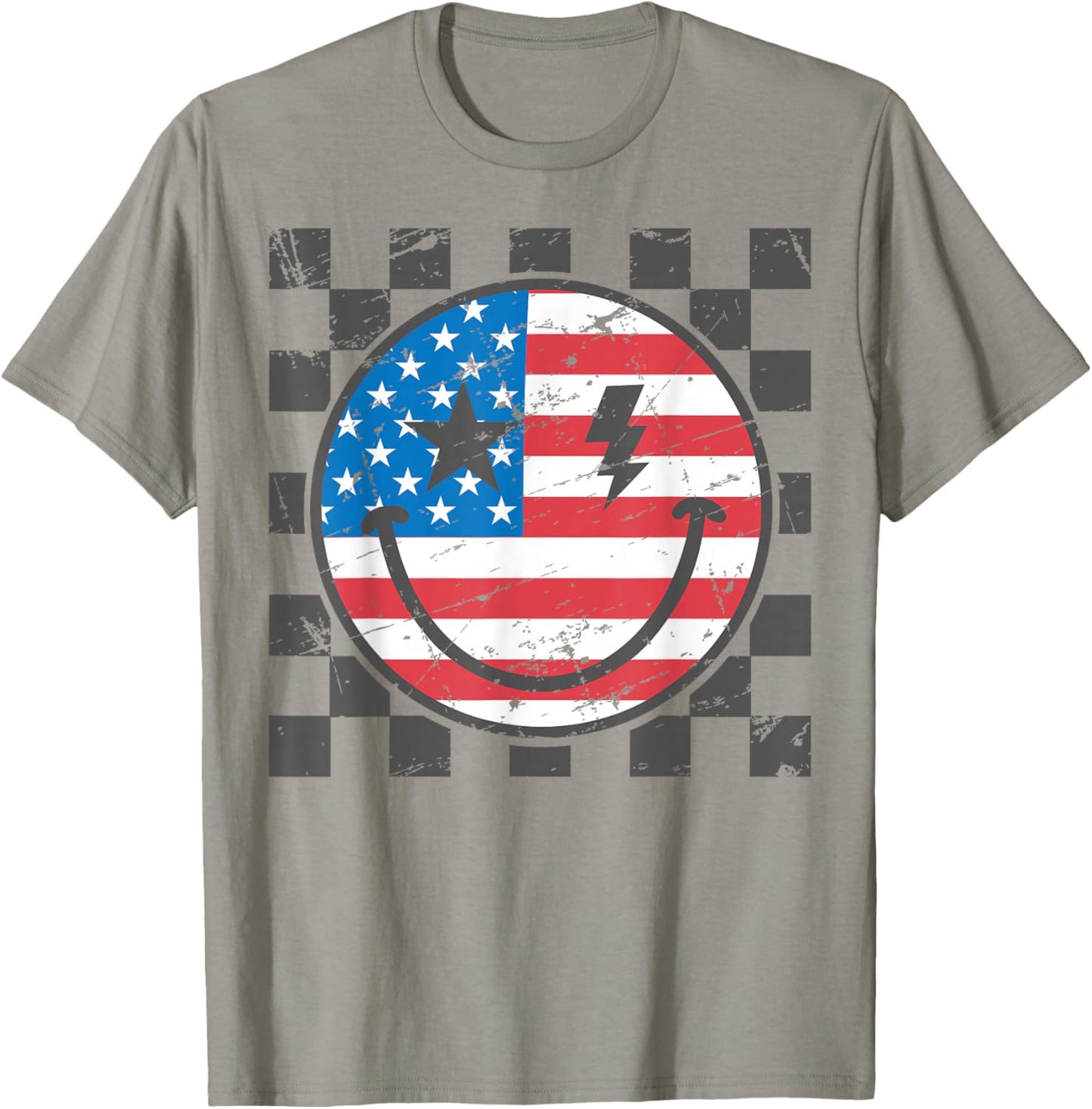 Happy 4th of July Groovy Smile Face Red White Blue USA Flag T-Shirt - T-Shirt | Sand