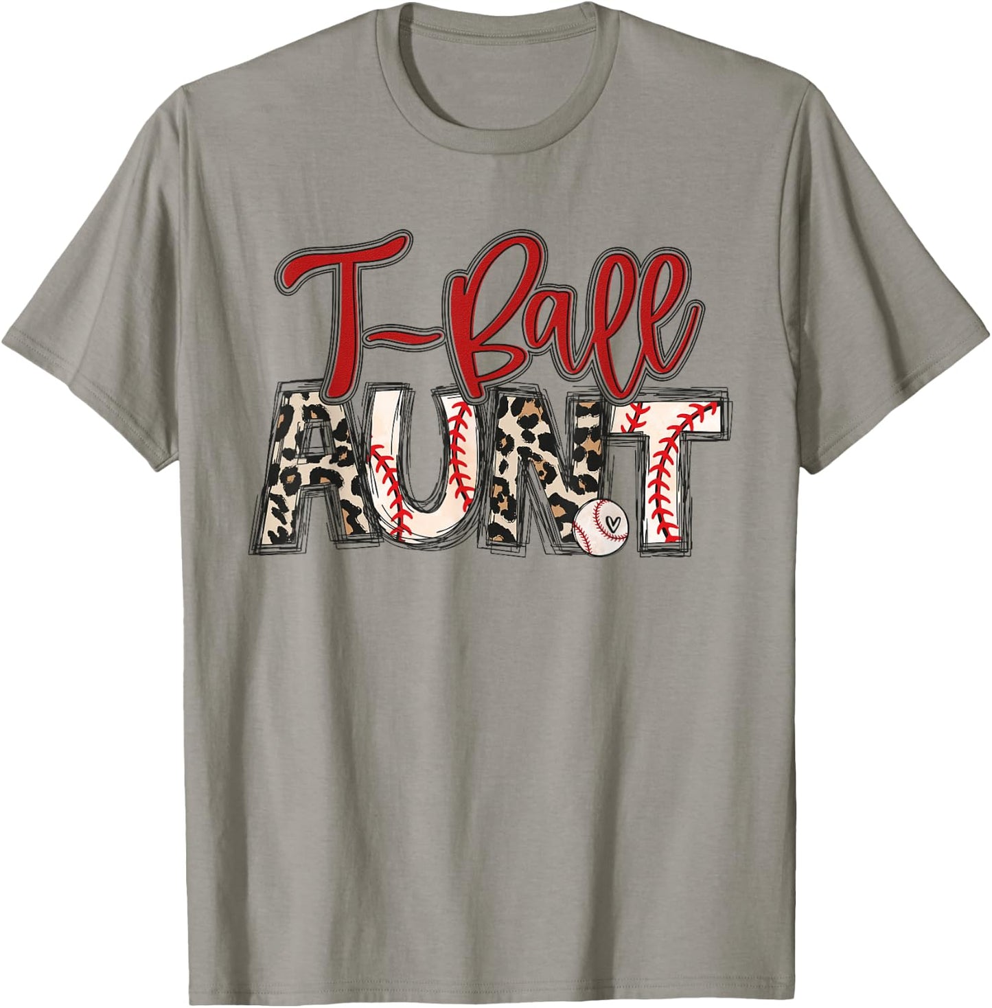 T-Ball Aunt Leopard Red T-Ball Auntie Family T-Ball Player T-Shirt - T-Shirt | Sand