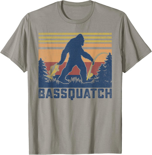 Retro Vintage Outdoor Fish Bassquatch Funny Fishing T-Shirt - T-Shirt | Sand
