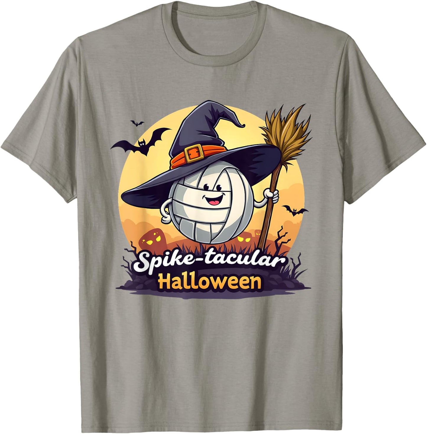 Spike-tacular Halloween Volleyball Witch Broom T-Shirt - T-Shirt | Sand