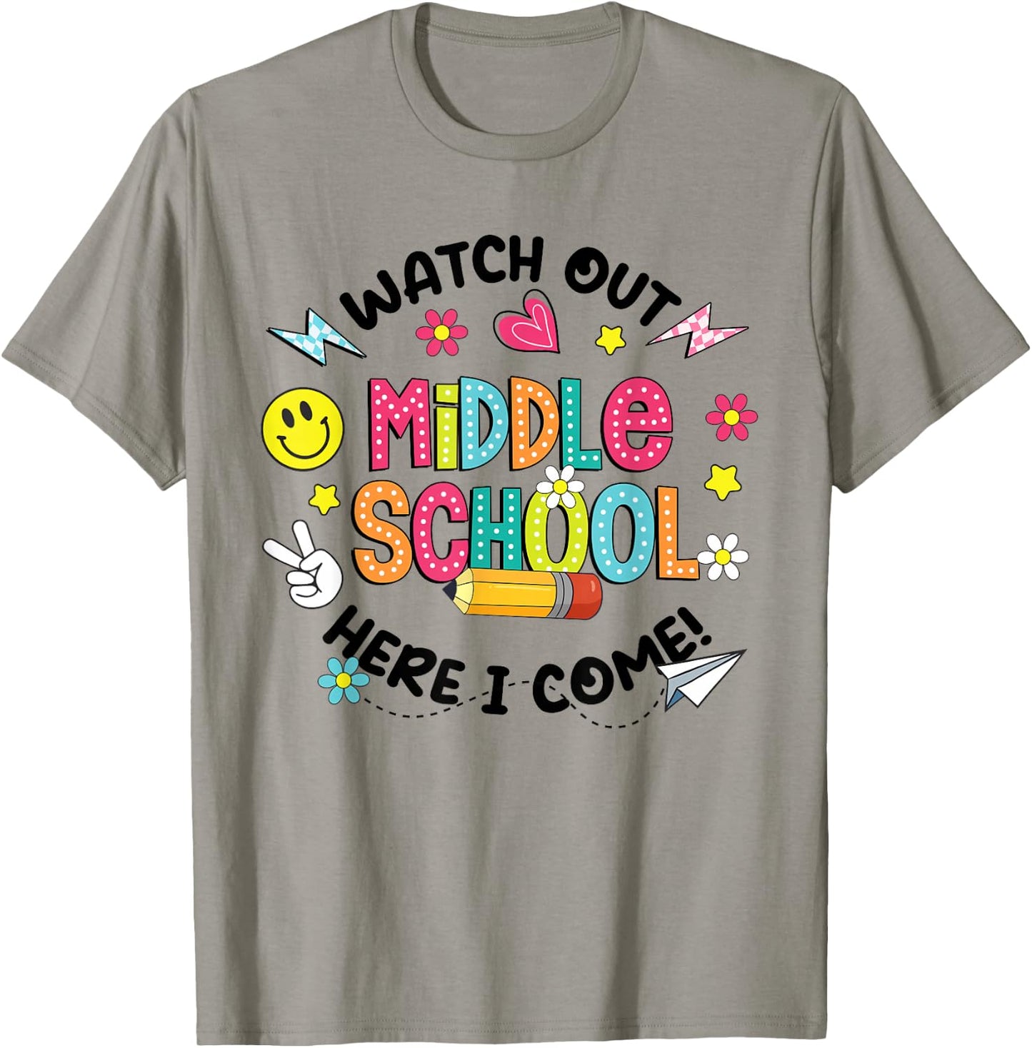 Groovy Watch Out Middle School Here I Come Back To School T-Shirt - T-Shirt | Sand