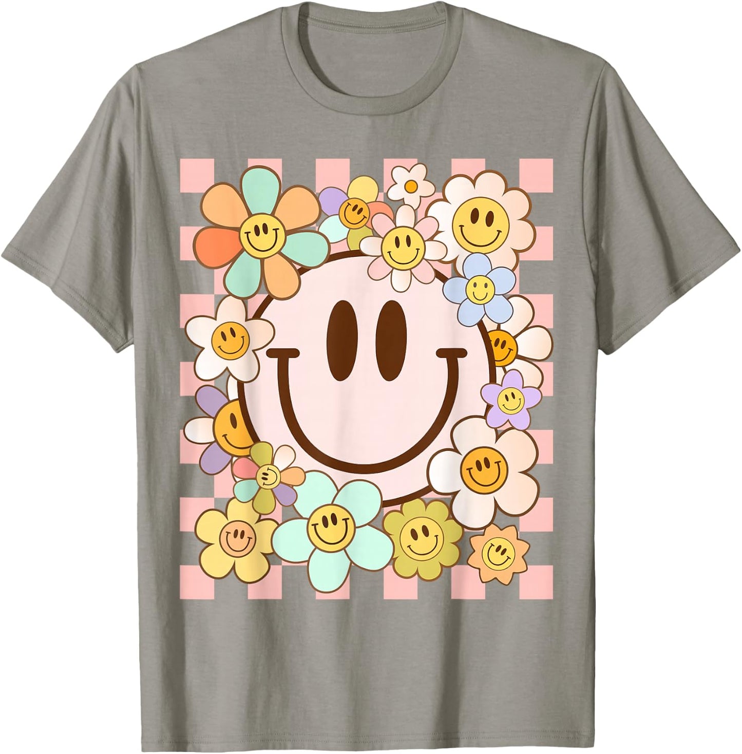 Retro Smile Face Flower Happy Face Flowers Heart Kids Girls T-Shirt - T-Shirt | Sand