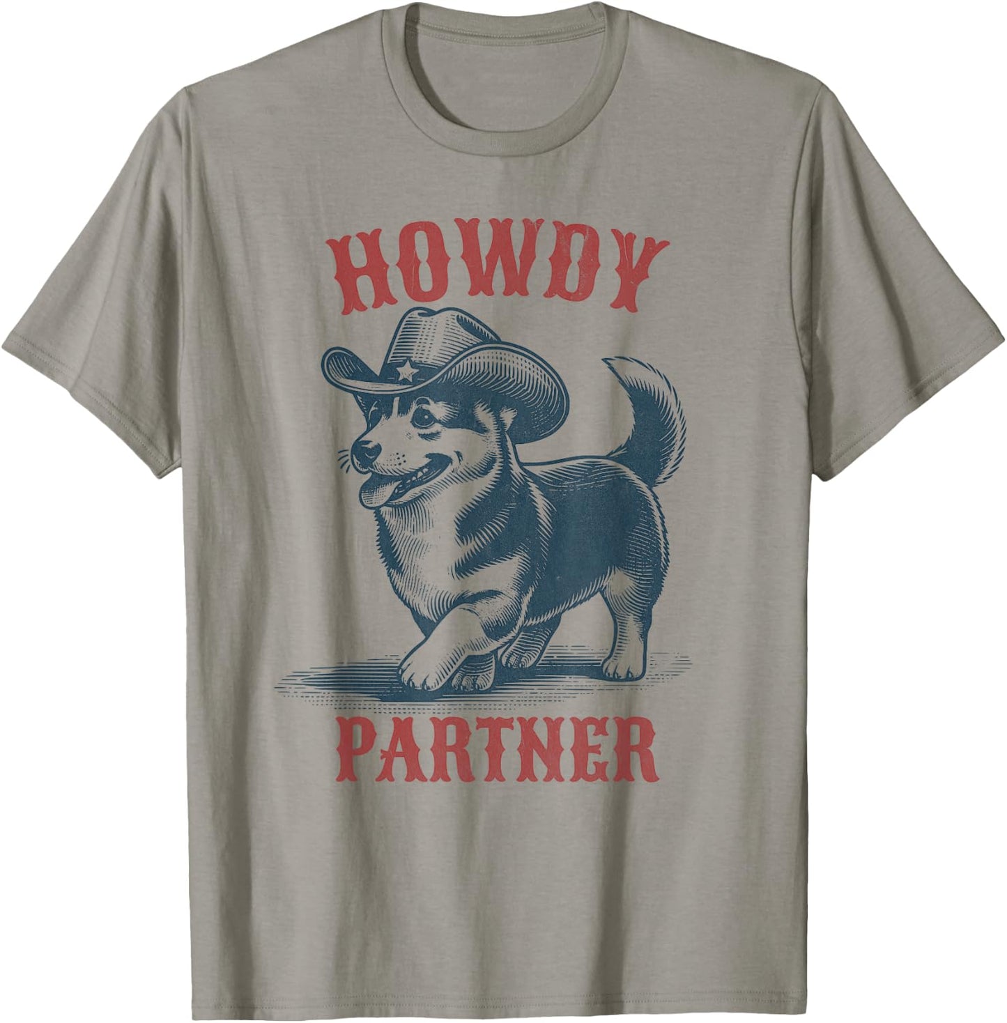 Howdy Partner - Ready for Rodeo - Cowboy Corgi Dog T-Shirt - T-Shirt | Sand