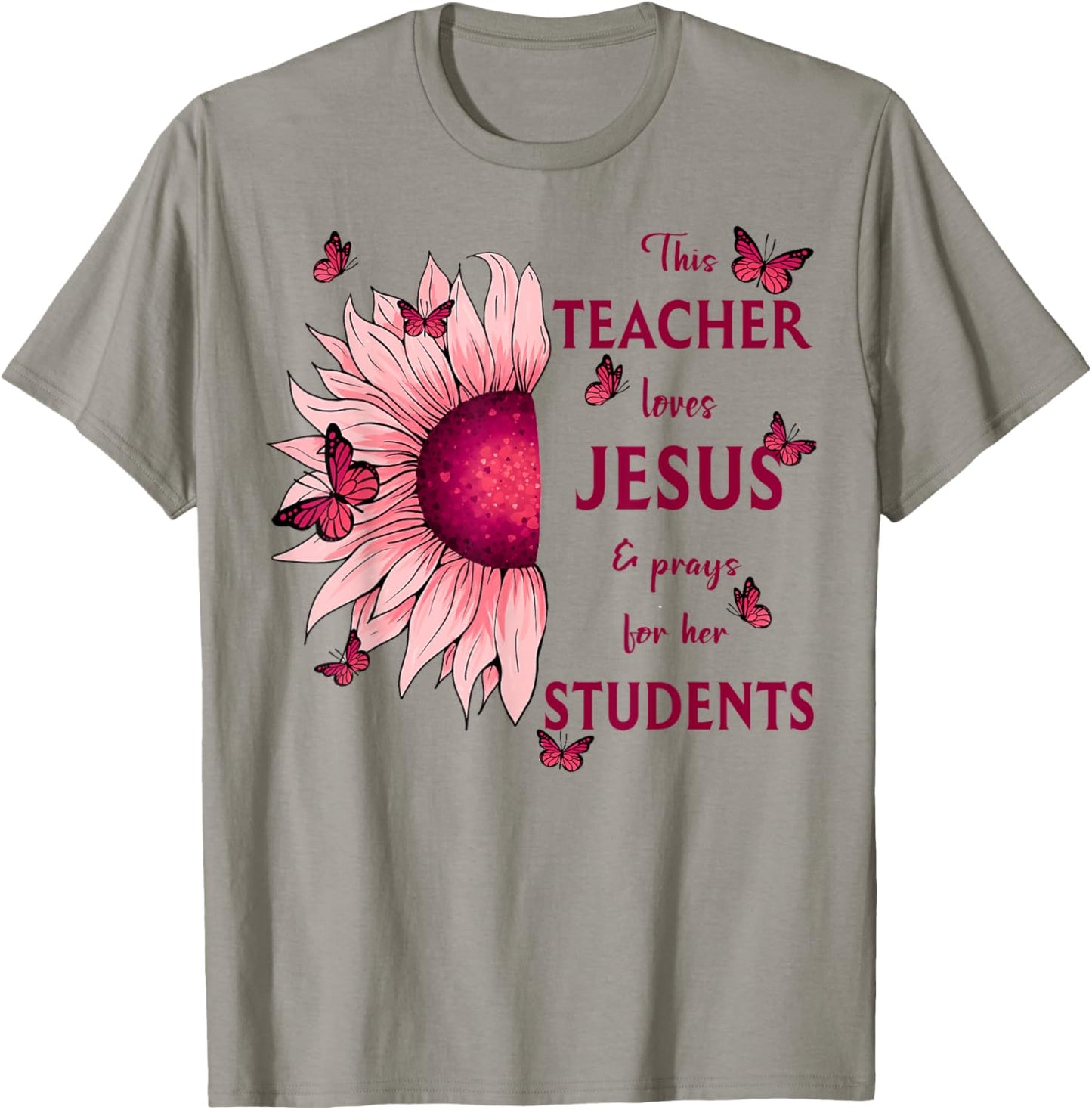 Sunflower This Teacher Loves Jesus And Prays Christian Men Women T-Shirt - T-Shirt | Sand