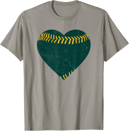 Vintage Green and Gold Baseball Heart T-Shirt - T-Shirt | Sand