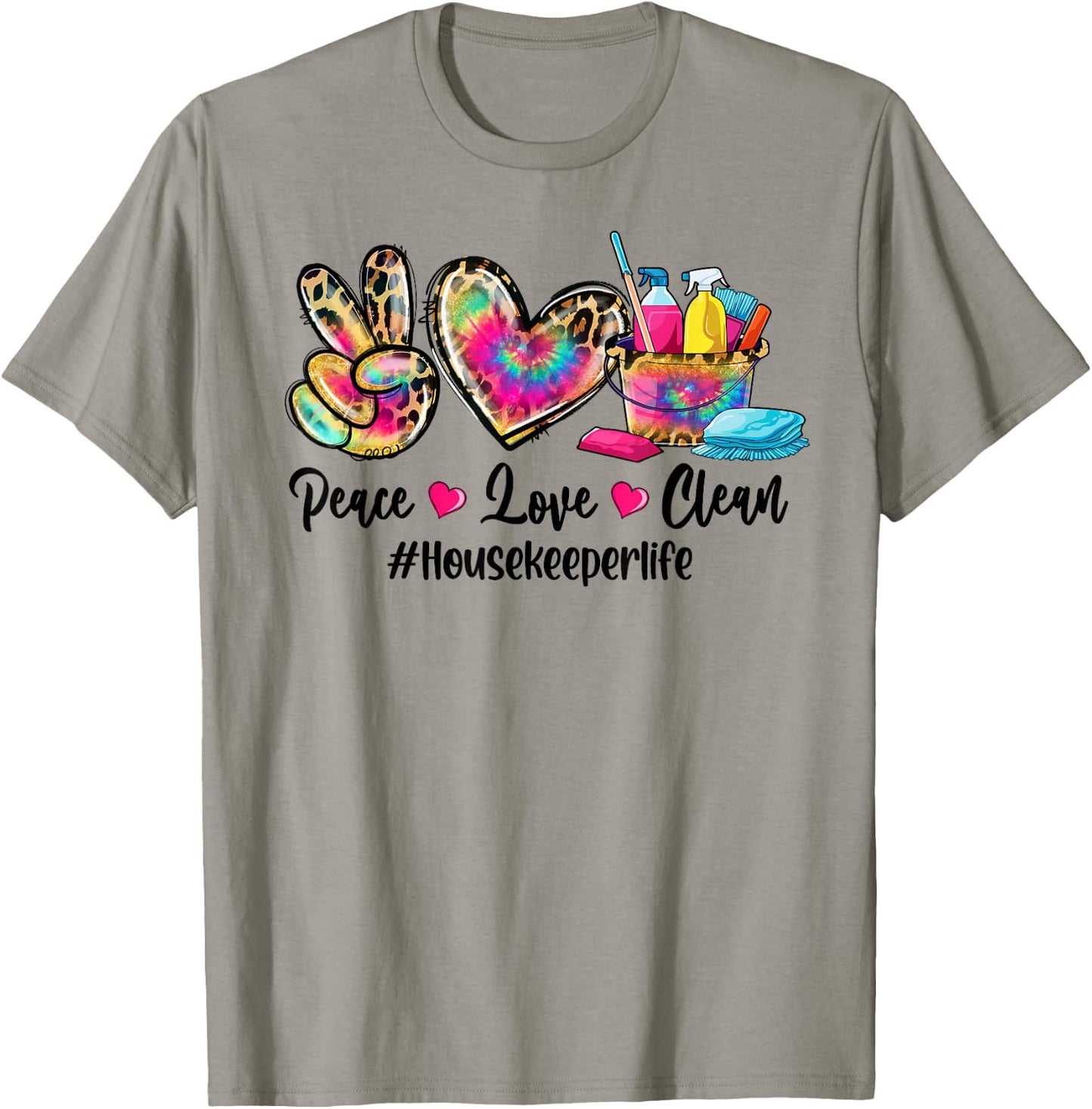Peace Love Clean Housekeeper Life Tie Dye Leopard T-Shirt - T-Shirt | Sand