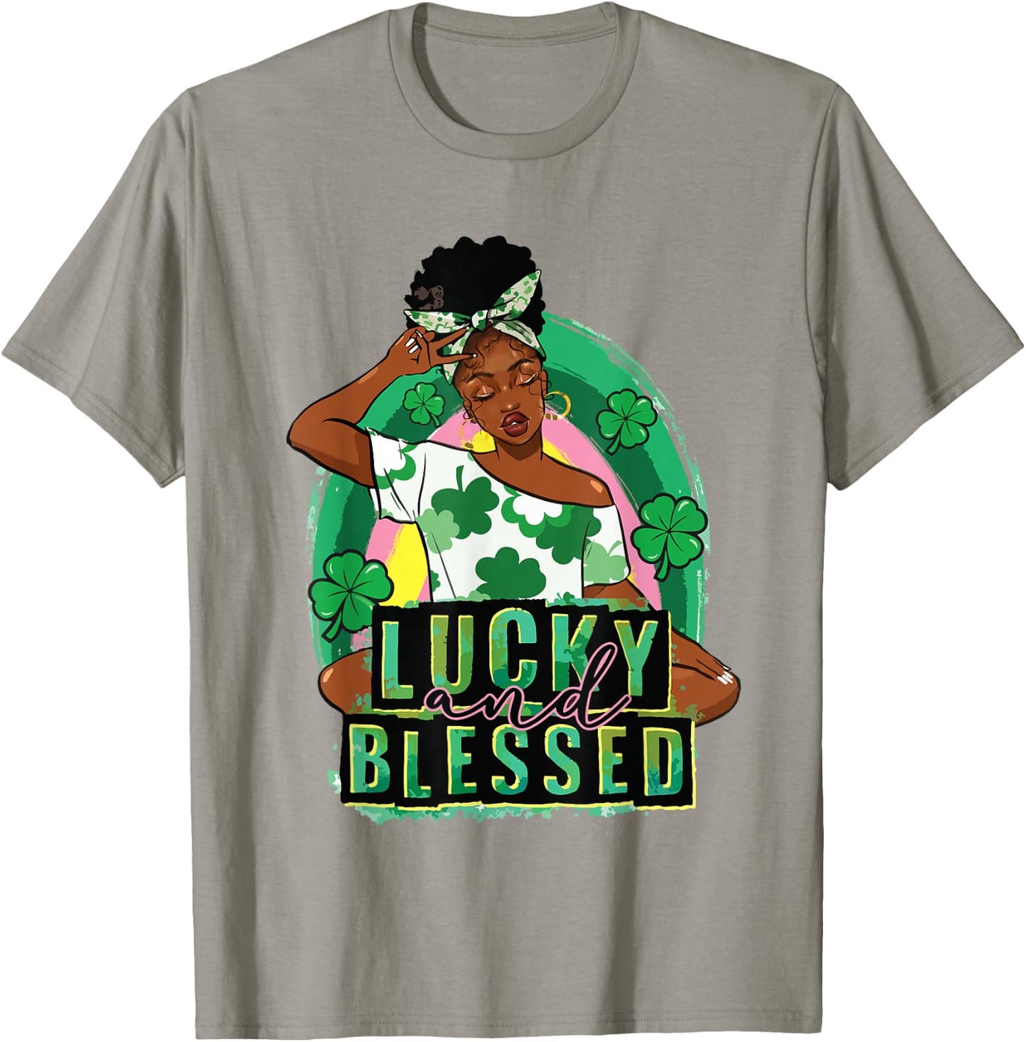 Lucky Blessed African Woman Afro Melanin St Patrick's Day T-Shirt - T-Shirt | Sand