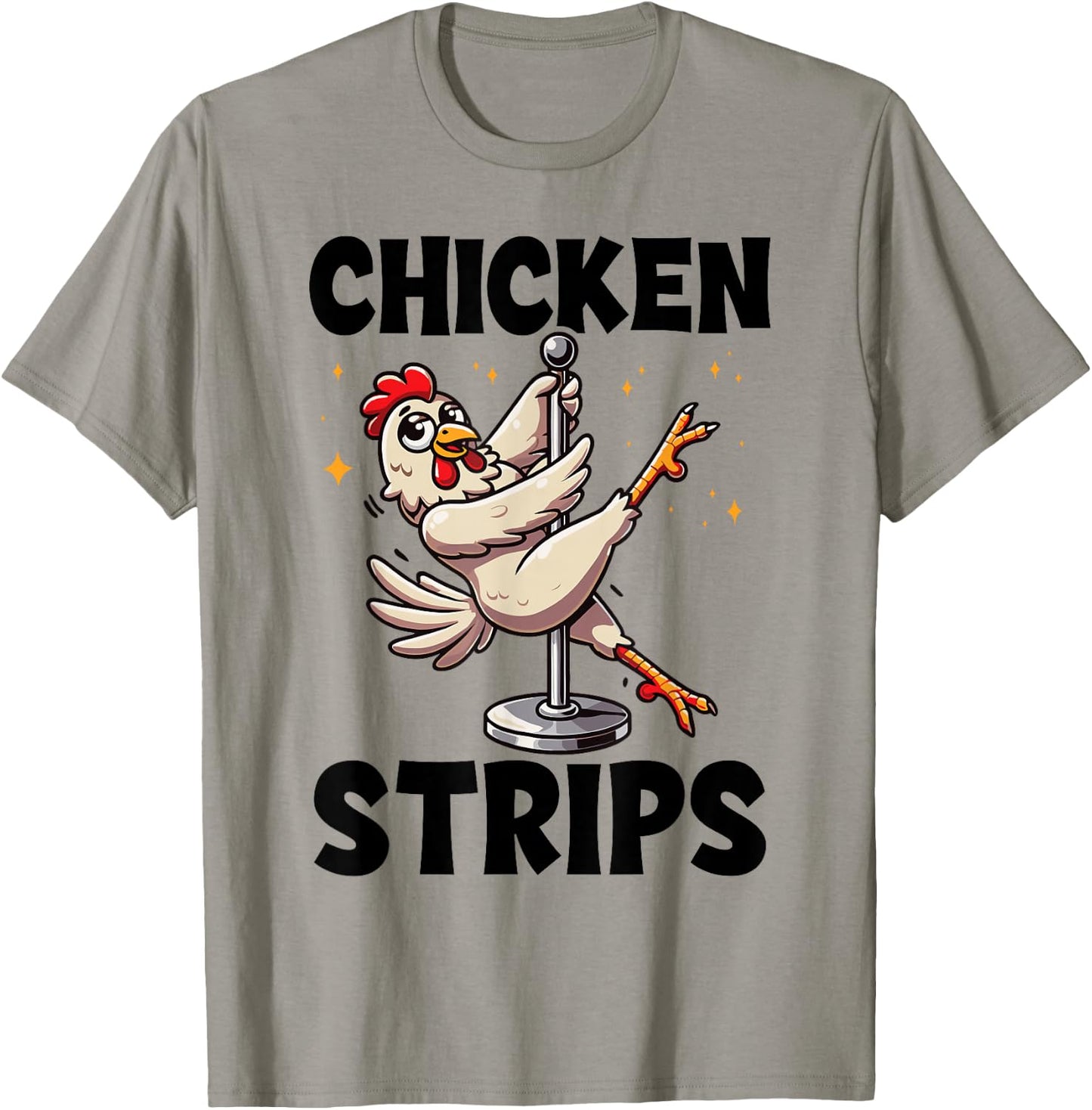 Funny Chicken Strips Pole Dance Cartoon Pun Humor T-Shirt - T-Shirt | Sand