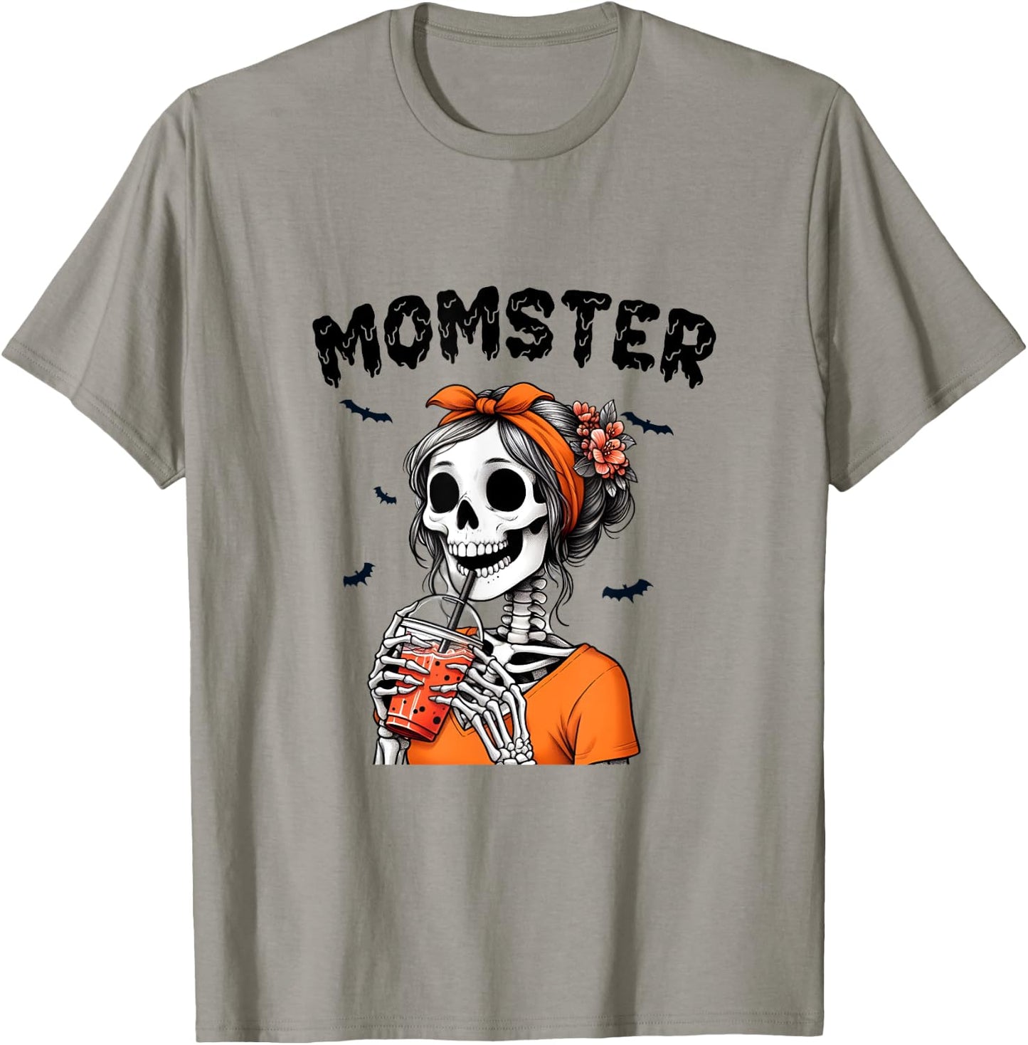Momster Skeleton Woman Coffee Funny Halloween Mom Mama T-Shirt - T-Shirt | Sand