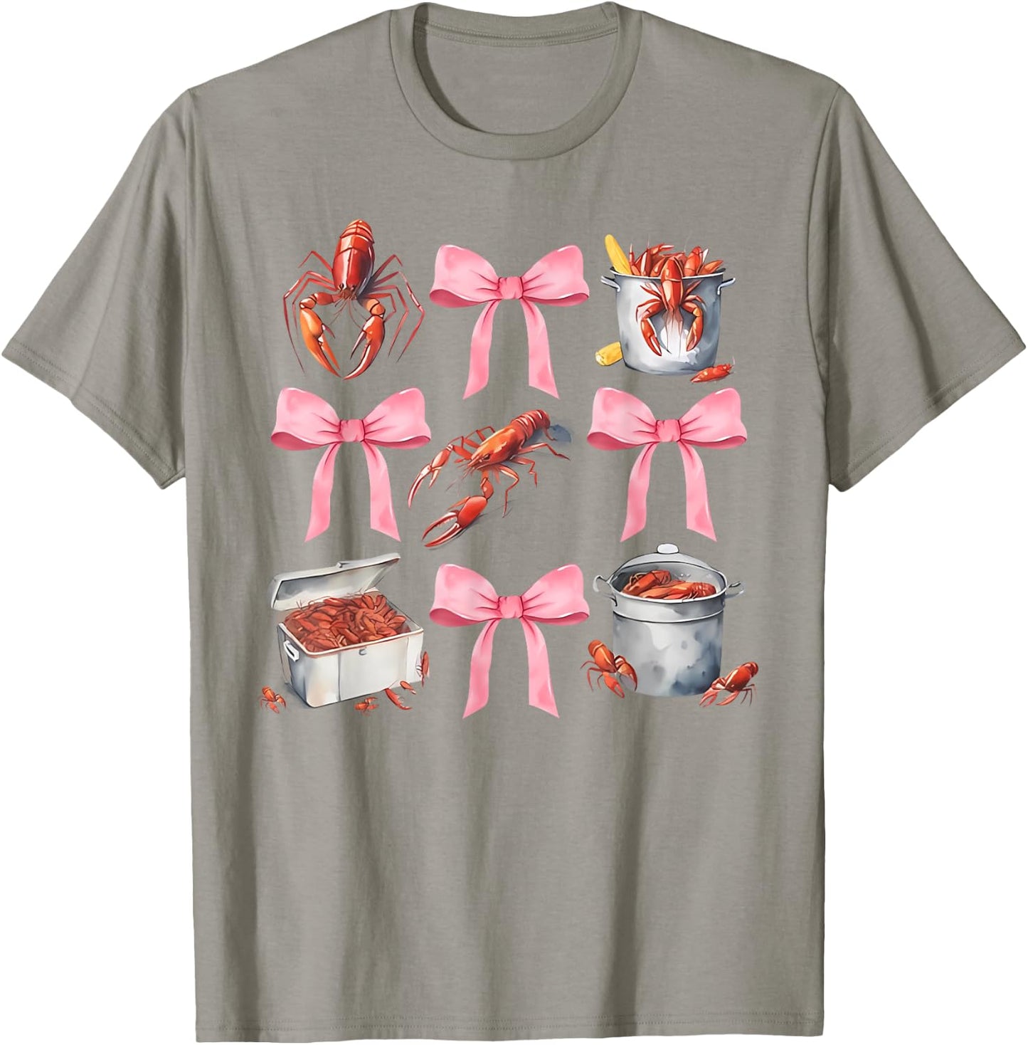 Pink Bow Cute Coquette Crawfish Boil Y2K Girl Aesthetic T-Shirt - T-Shirt | Sand