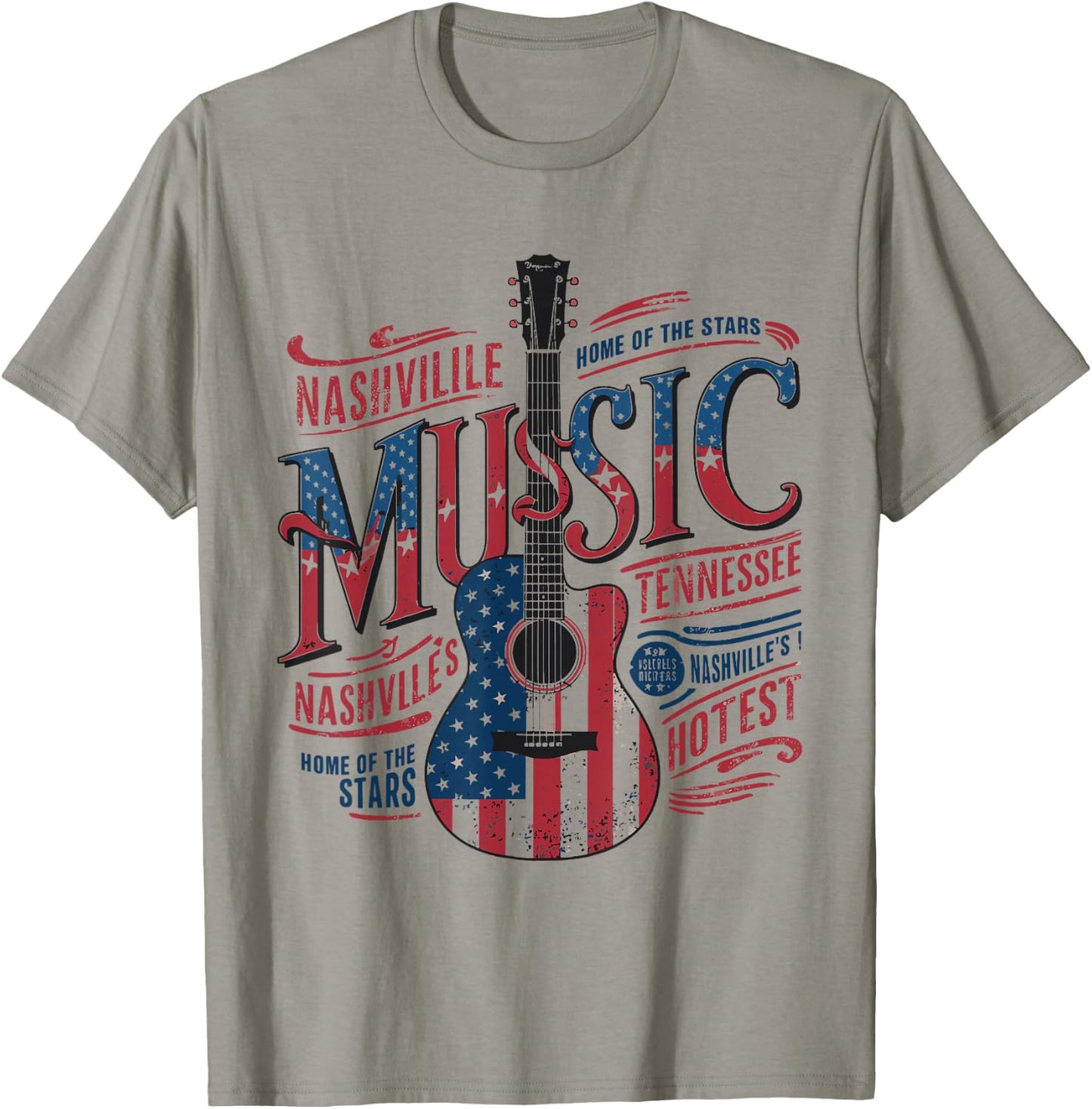 Nashville Music US Flag Guitar T-Shirt - T-Shirt | Sand
