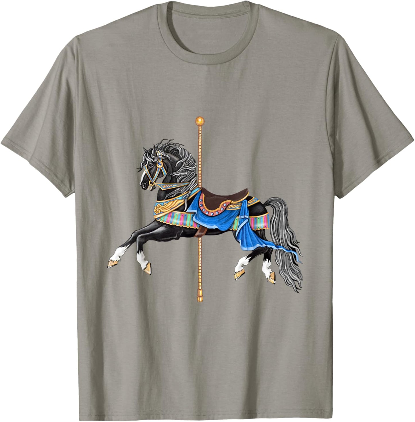 Black Stallion Carousel Horse T-Shirt - T-Shirt | Sand