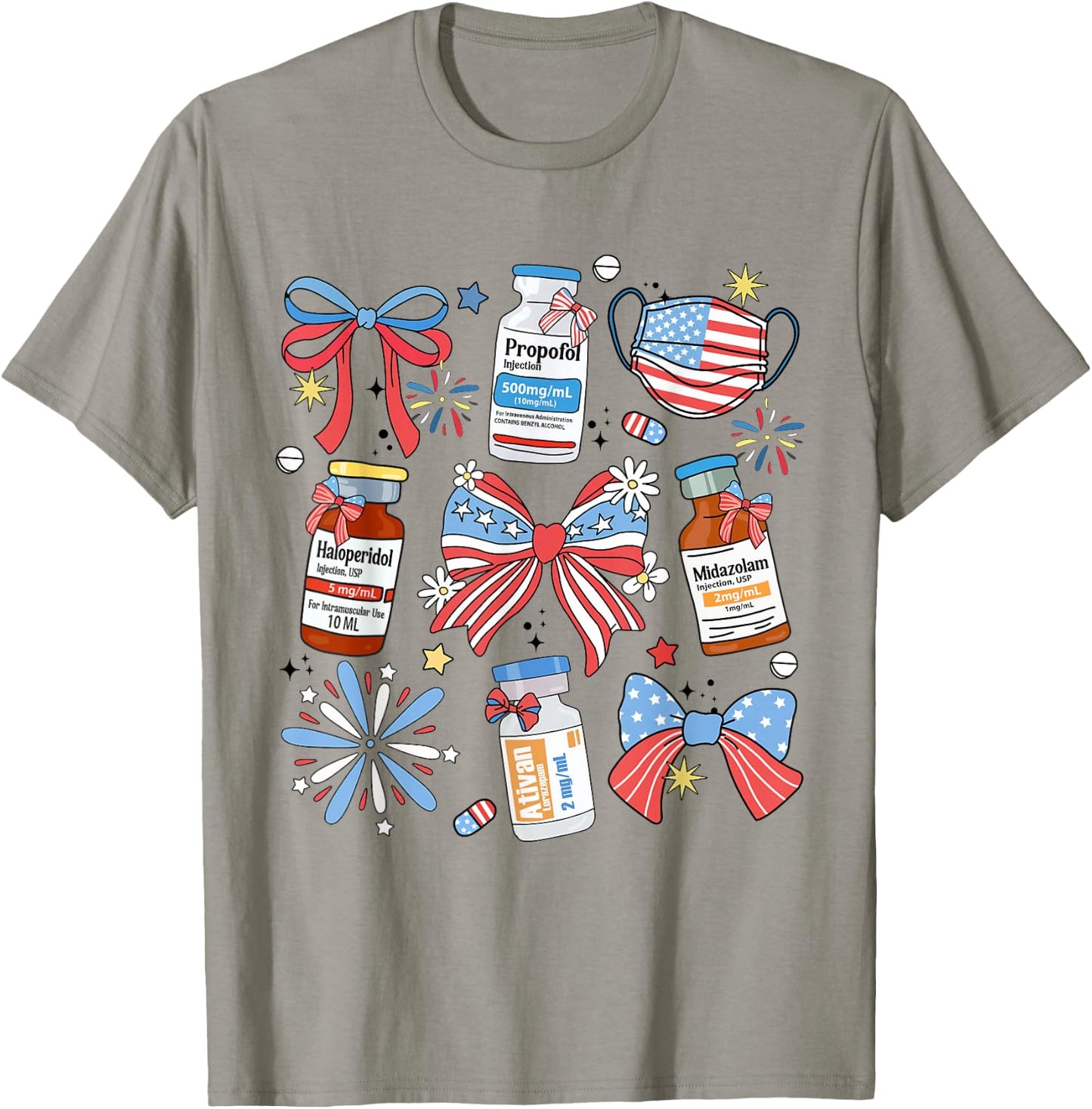 Coquette Bow 4th of July Nurse Girly Pharmacy ICU Nurse CRNA T-Shirt - T-Shirt | Sand