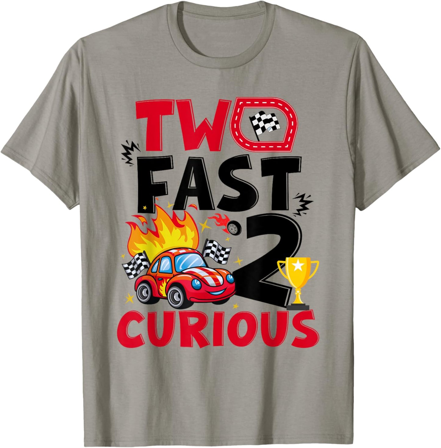Two Fast 2 Curious Race Car 2nd Birthday Boys Family kids T-Shirt - T-Shirt | Sand