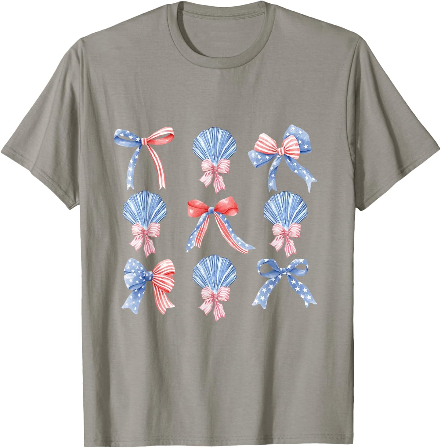 Pink Bows Cute Coquette shells y2k Girl Aesthetic USA bow T-Shirt - T-Shirt | Sand