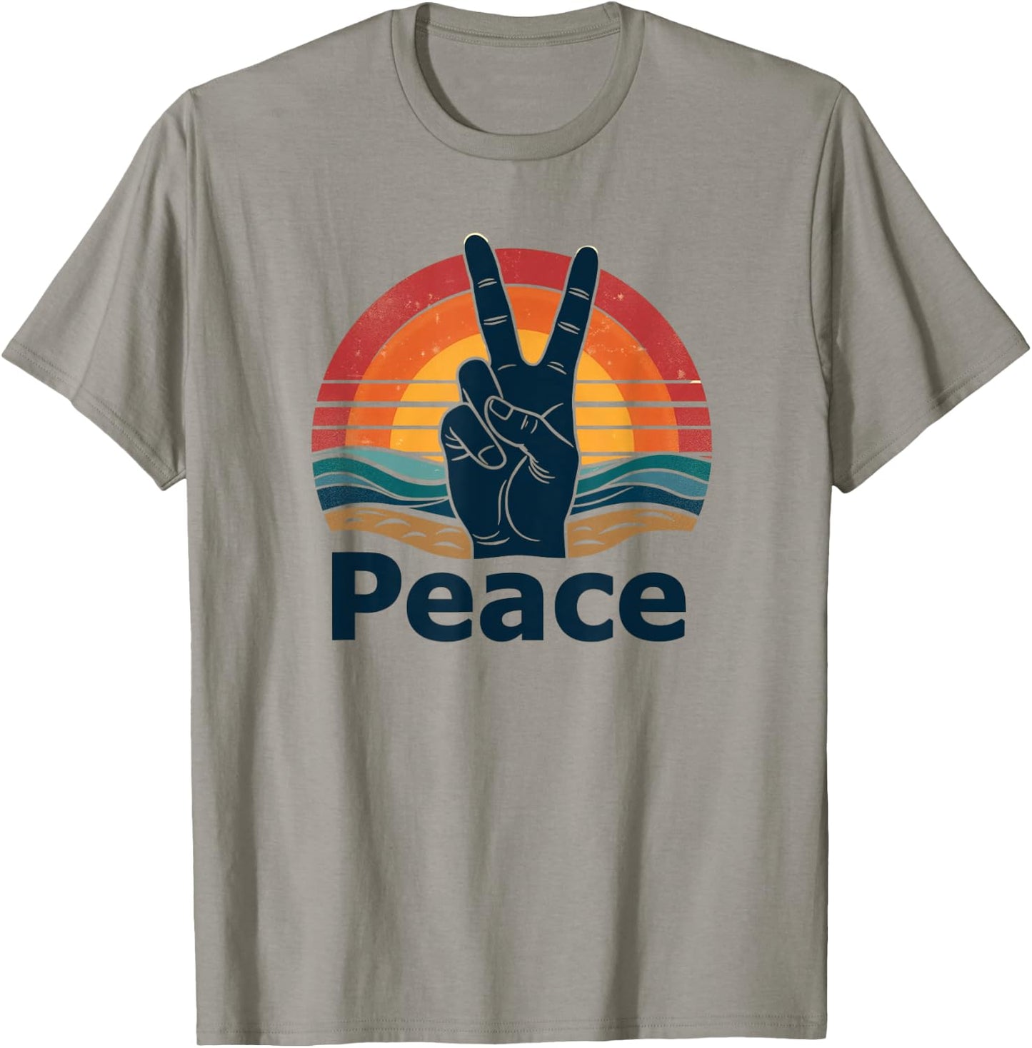 Retro Peace Sign Vintage 70s Hippie Sunrise Bohemian Peace T-Shirt - T-Shirt | Sand