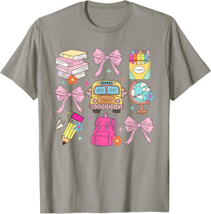 Coquette School Back To School Pink Bow Teacher Students T-Shirt - T-Shirt | Sand