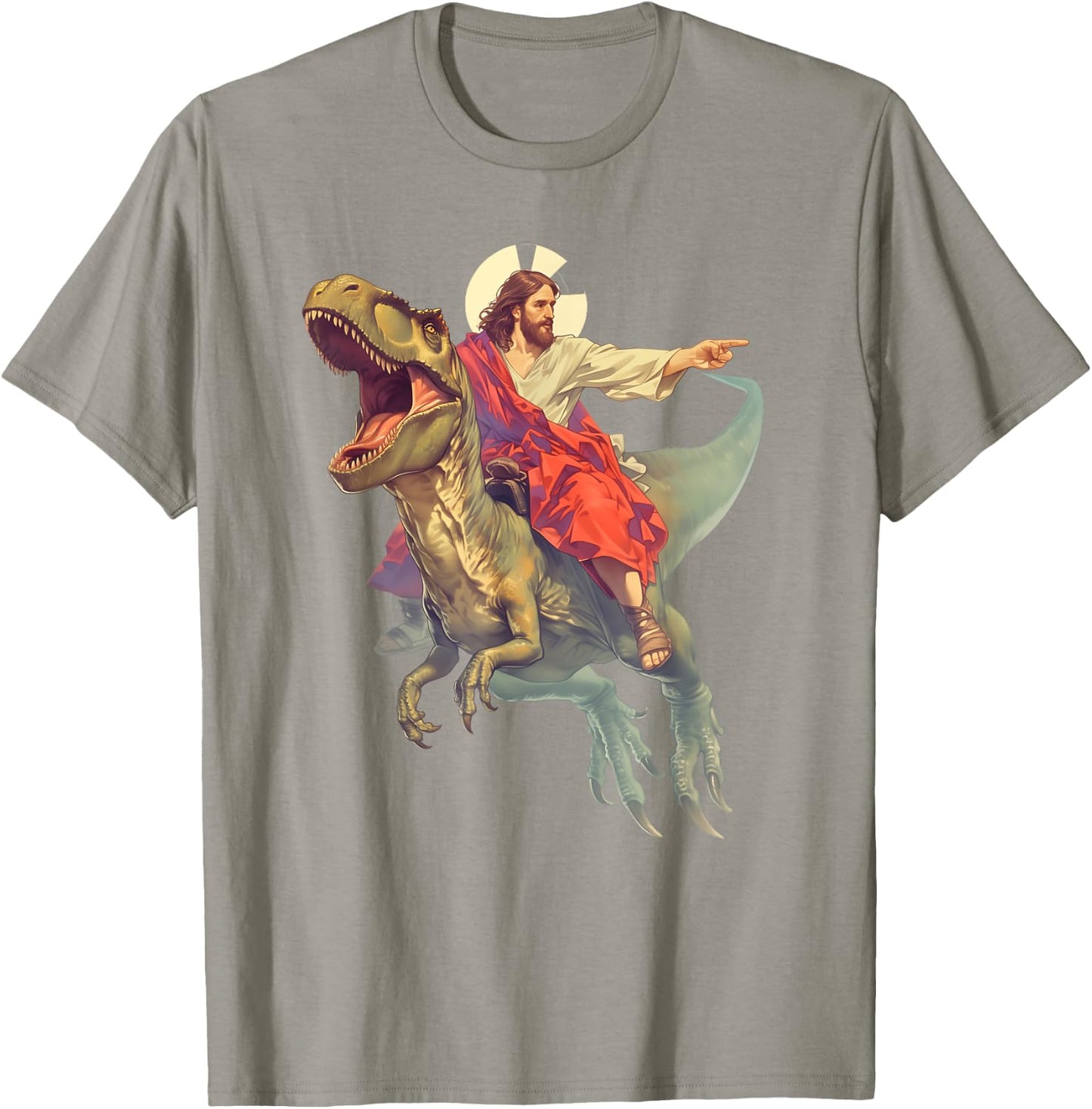 Jesus on Dinosaur | Funny Meme Oddly Specific Weird Ironic T-Shirt - T-Shirt | Sand