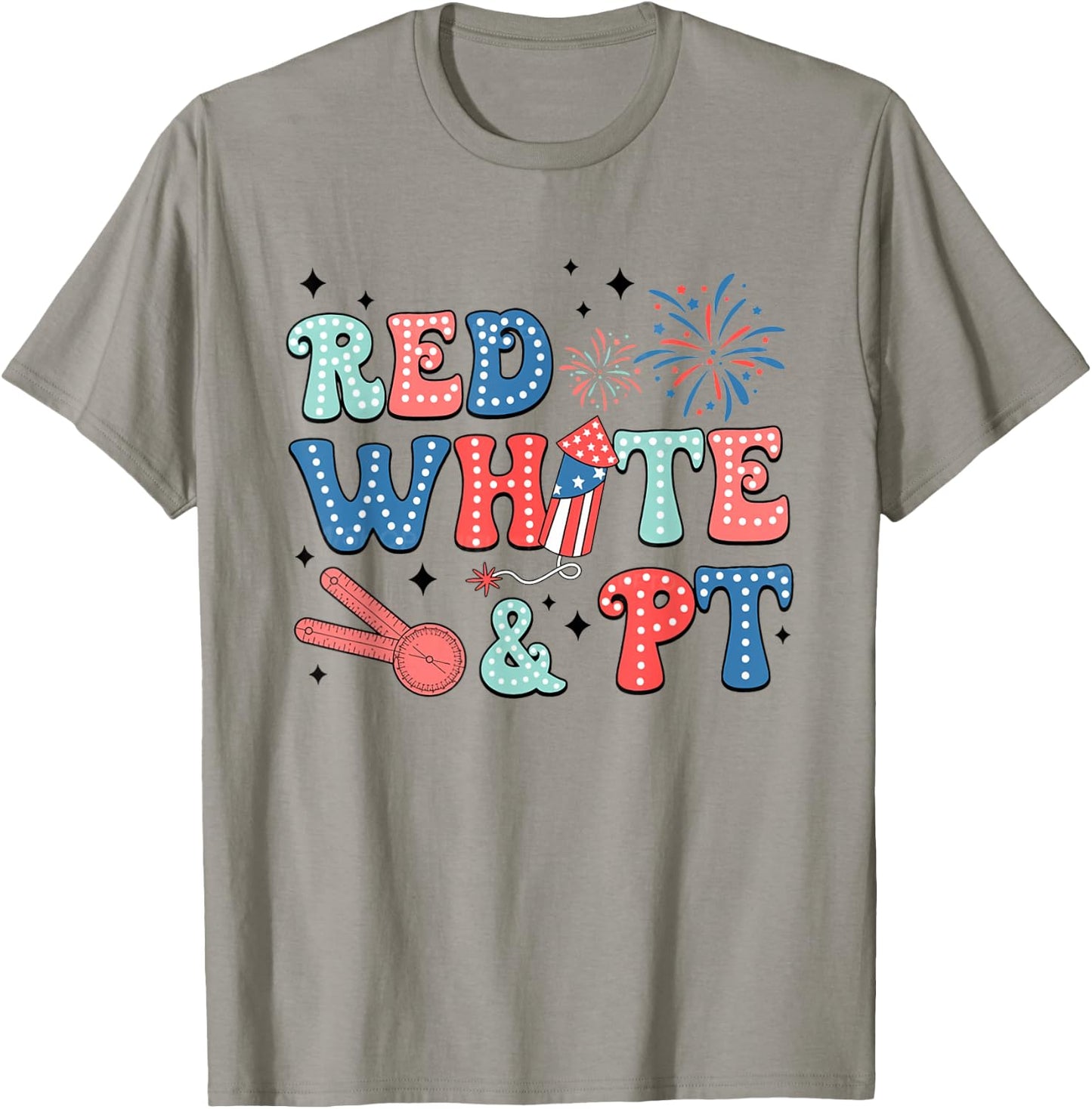 Women Retro Physical Therapy 4th of July Red White PT PTA T-Shirt - T-Shirt | Sand