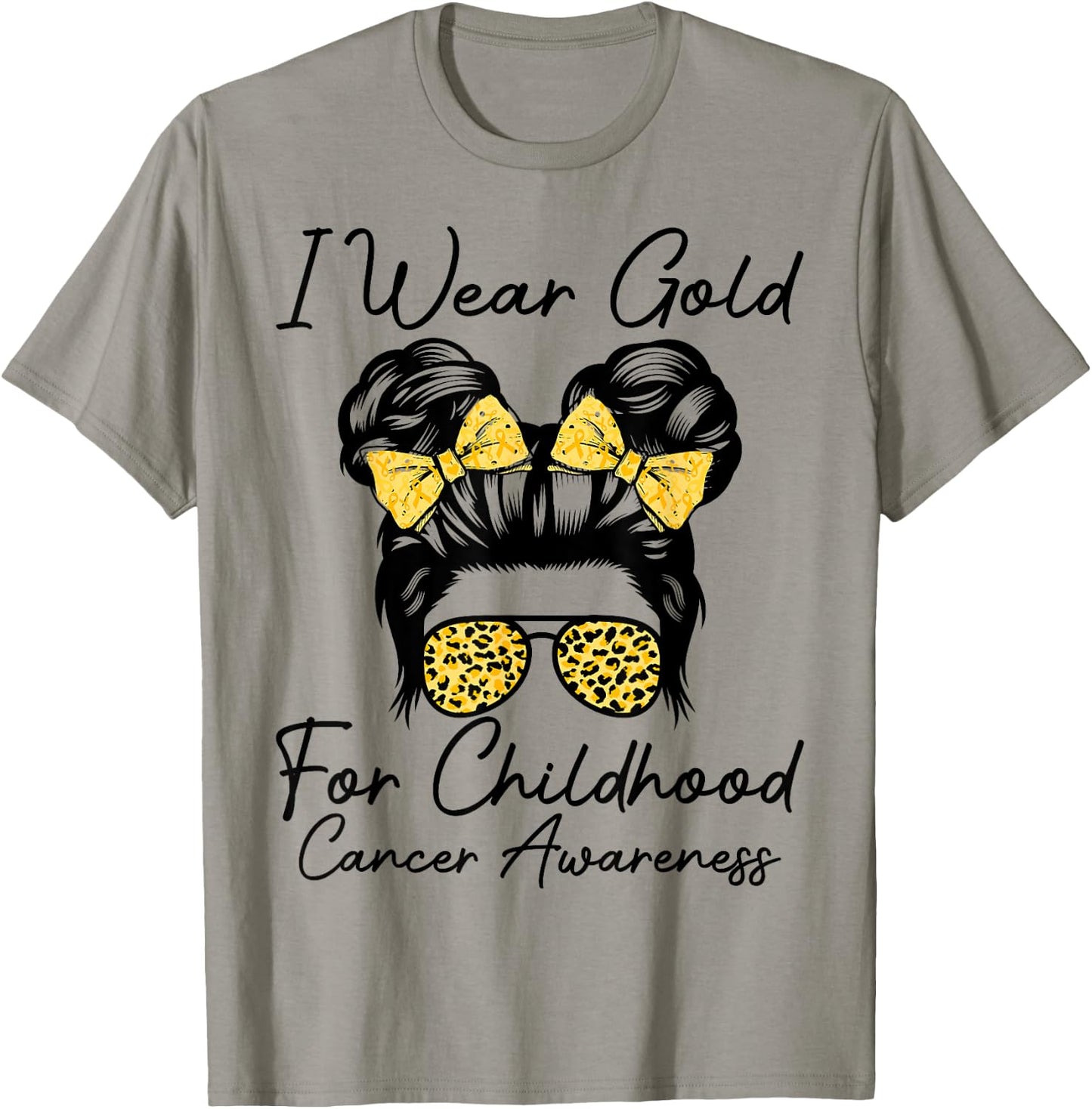 I Wear Gold for Childhood Cancer Awareness Messy bun Women T-Shirt - T-Shirt | Sand