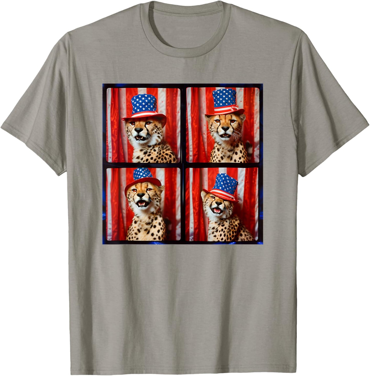 Cheetah Lover Red White Blue Photobooth 4th Of July Animals T-Shirt - T-Shirt | Sand