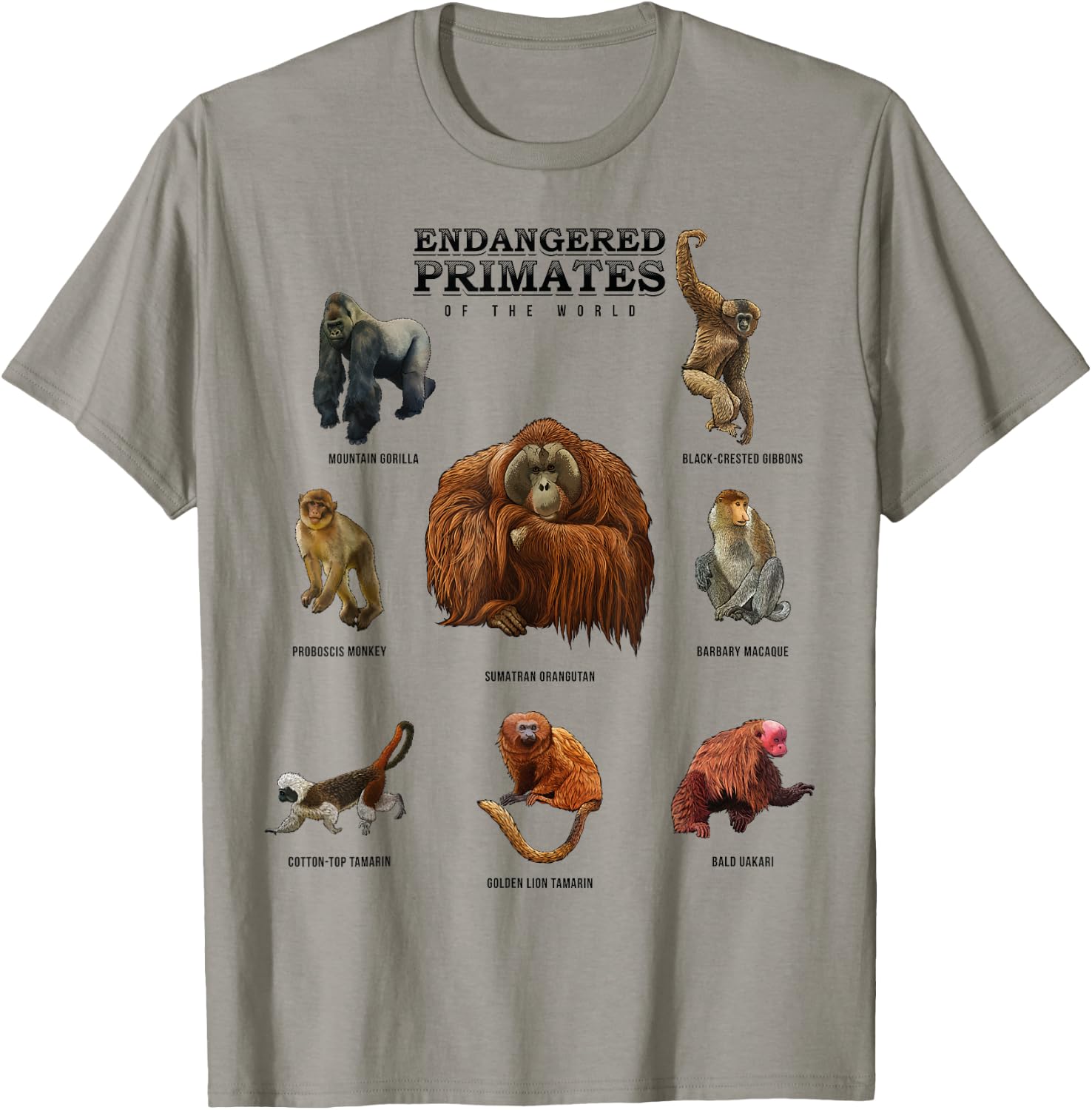 Endangered Primates of the World Shirt Wildlife Zoology Wild T-Shirt - T-Shirt | Sand