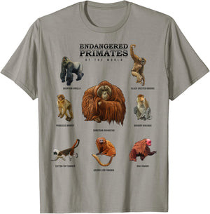 Endangered Primates of the World Shirt Wildlife Zoology Wild T-Shirt - T-Shirt | Sand