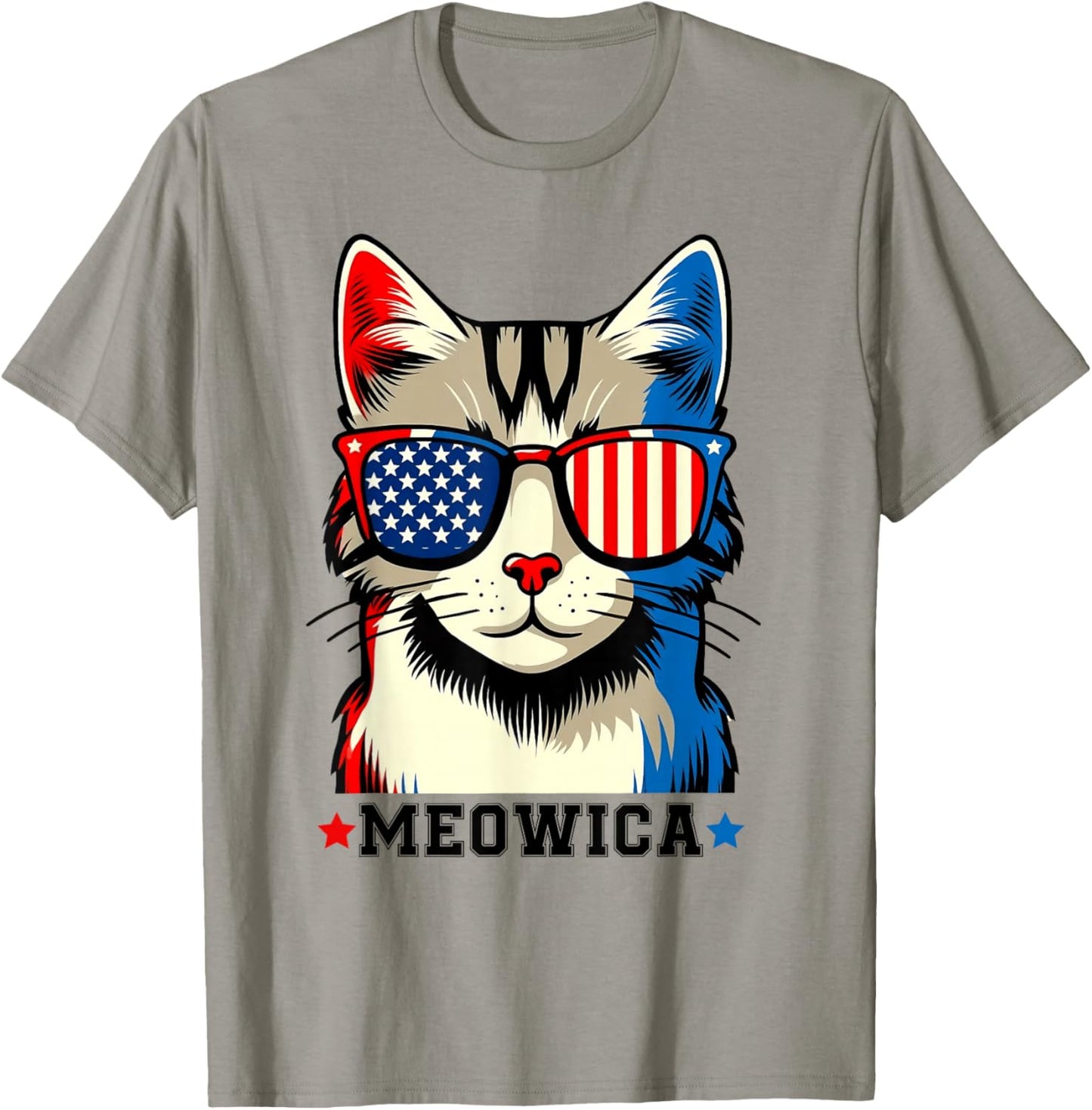 Vintage Cat 4th of July USA Flag Meowica Patriotic T-Shirt - T-Shirt | Sand
