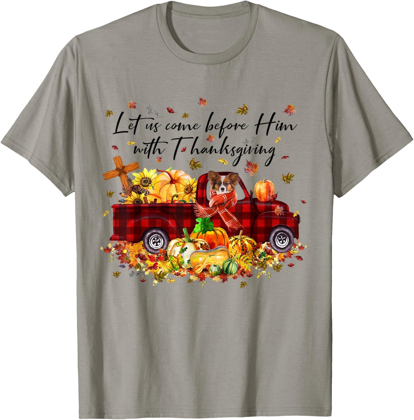 Papillon Pumpkin Vintage Truck Thanksgiving Funny Halloween T-Shirt - T-Shirt | Sand