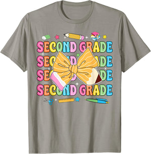 2nd Grade Teacher Pencil Coquette Bow Back To School T-Shirt - T-Shirt | Sand