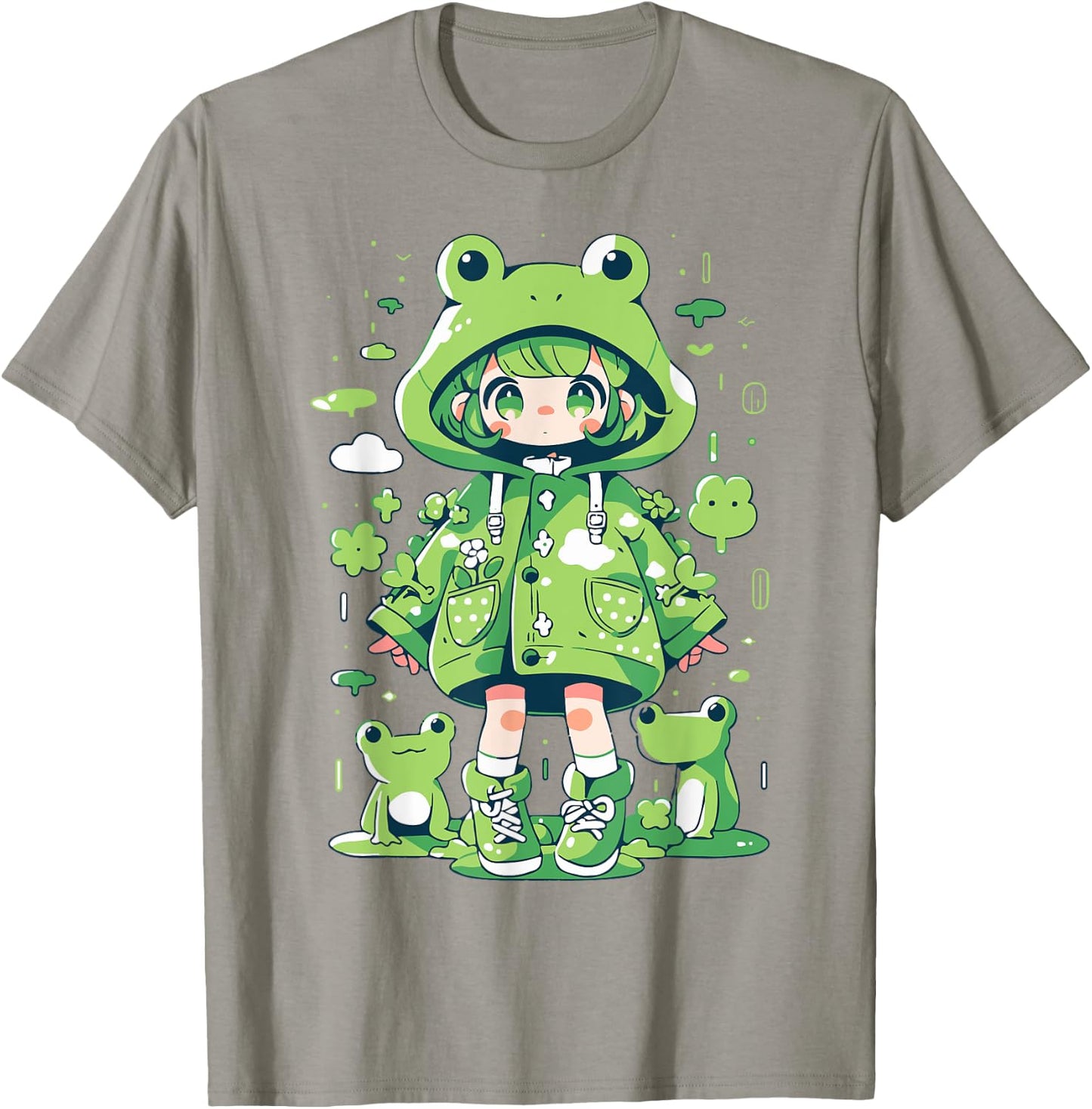 Kawaii Frog Girl | Decora Kei Anime Manga Harajuku Kidcore T-Shirt - T-Shirt | Sand